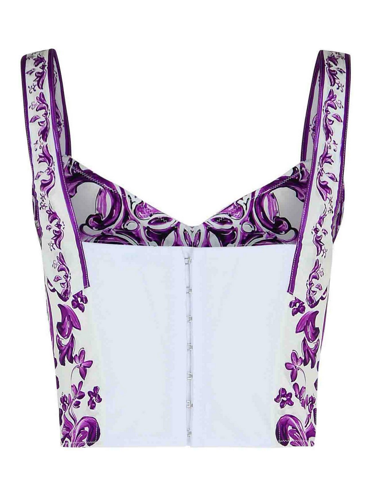 Dolce & Gabbana Majolica Print Cotton Blend Bustier In Multi