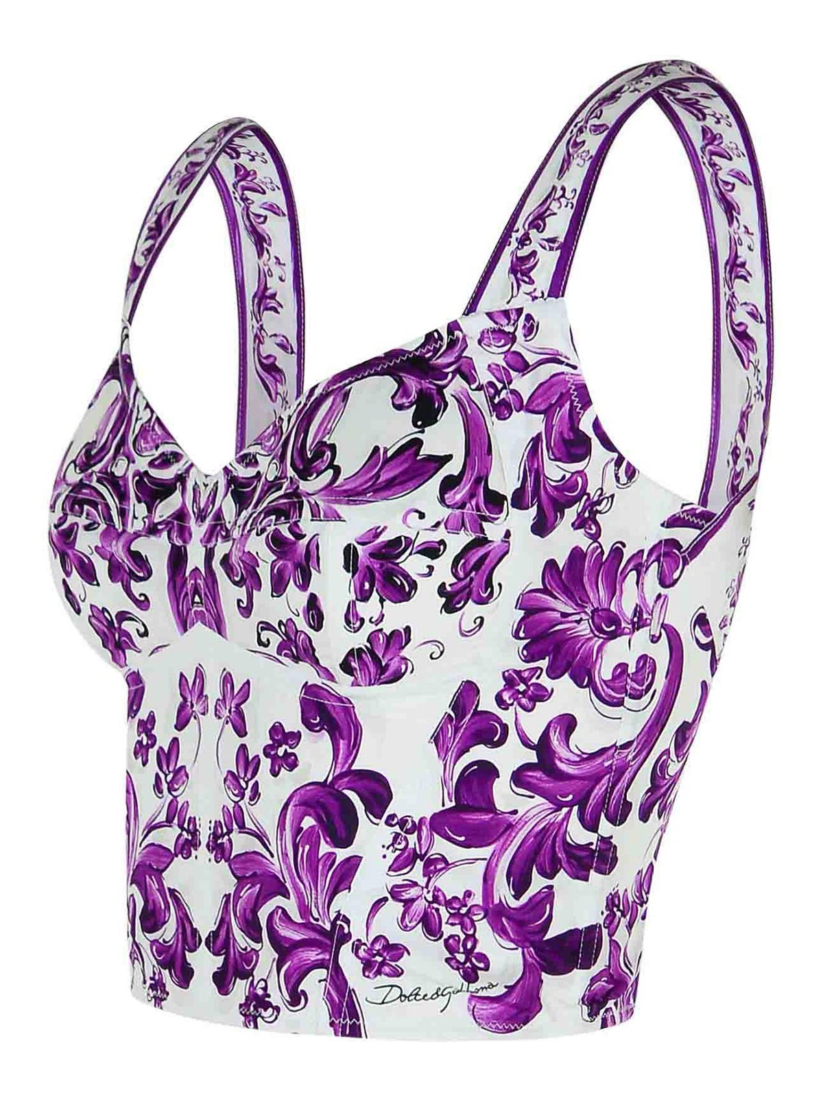 Dolce & Gabbana Majolica Print Cotton Blend Bustier In Multi