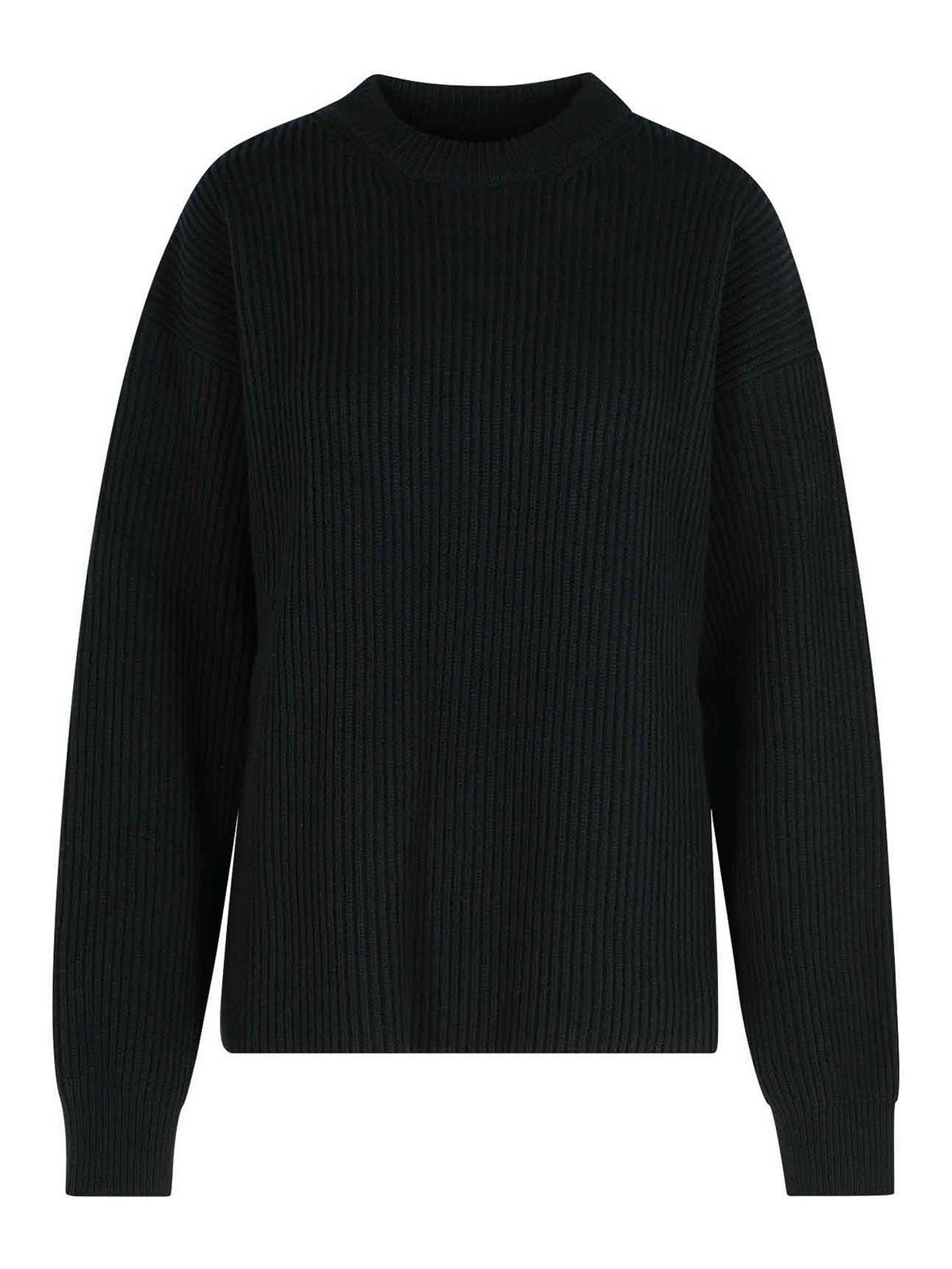 Jil Sander Wool Crew Neck Sweater With Asymmetric Detail In Black