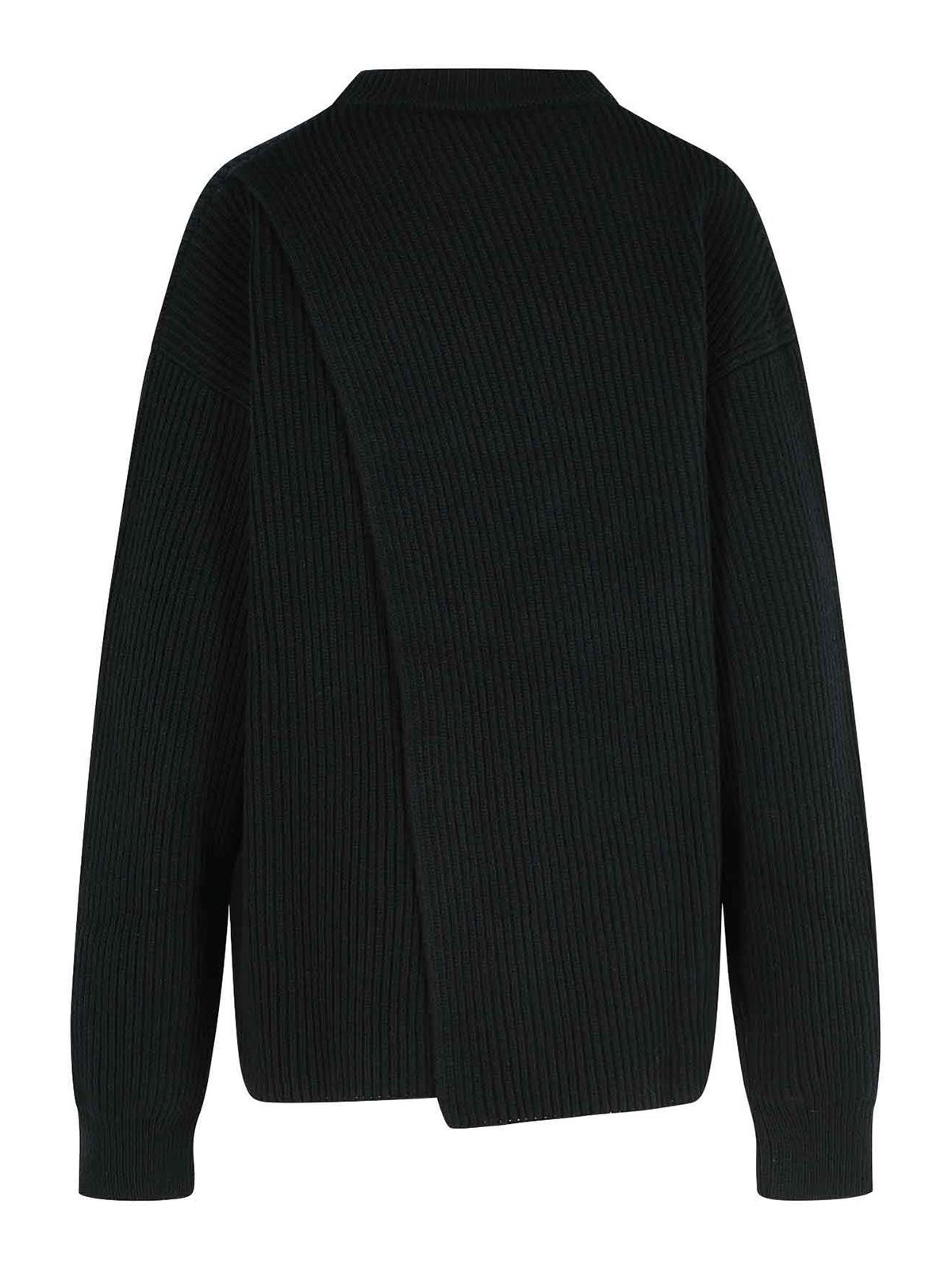 Jil Sander Wool Crew Neck Sweater With Asymmetric Detail In Black