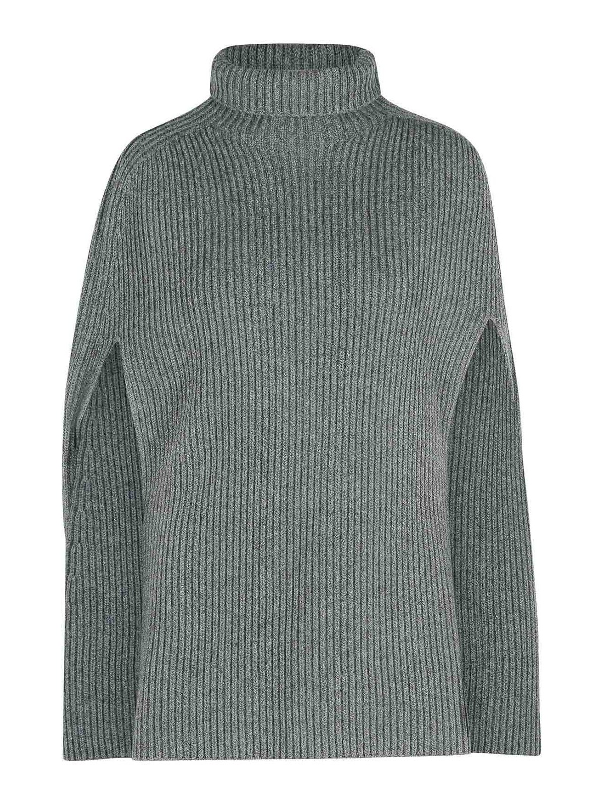 Jil Sander Wool Turtleneck Cape Ribbed Texture In Gray