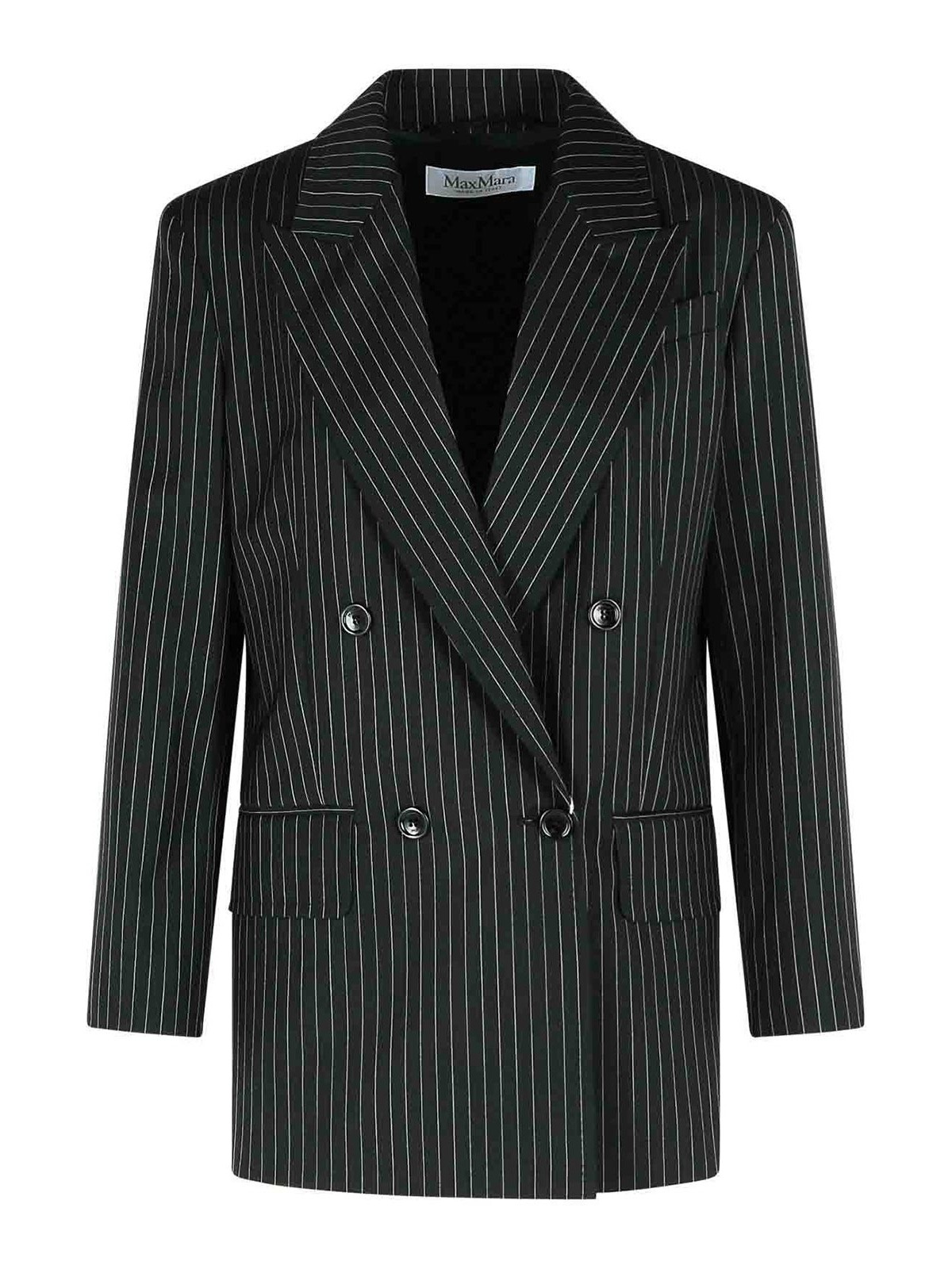 Max Mara Mattia Pinstriped Virgin Wool Blazer In Black