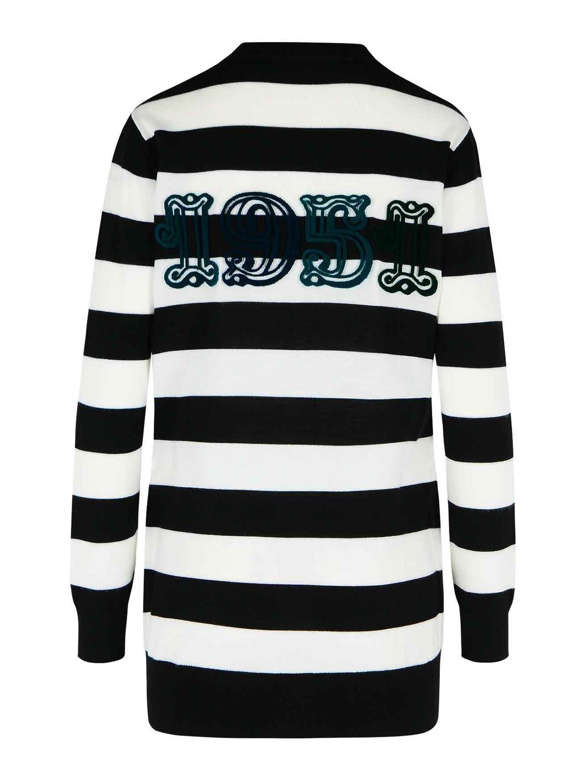 Max Mara Bold Black And White Striped V-neck Sweater With Button-down Front In Black