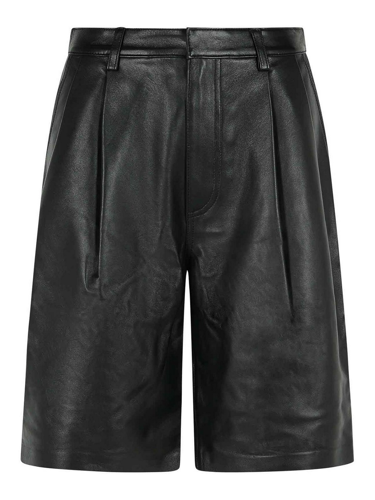 Michael Kors Black Pleated Leather Bermuda Shorts