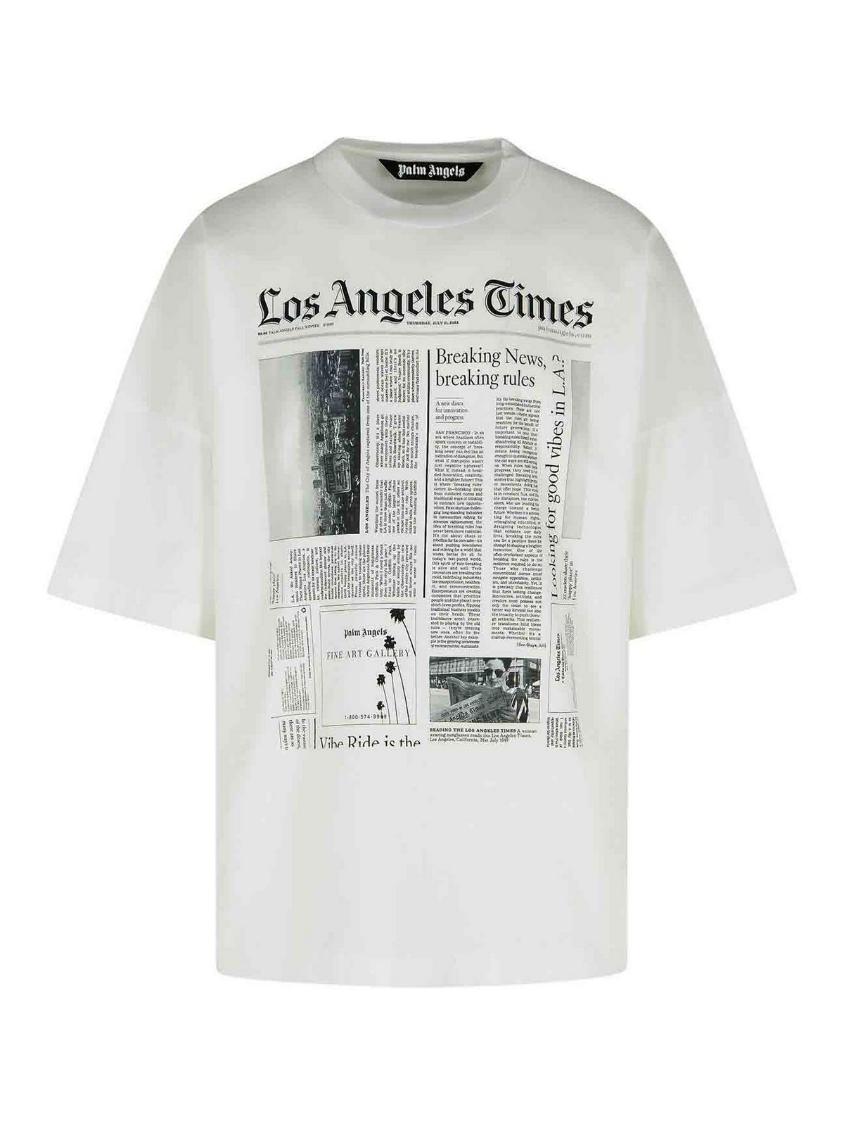 Palm Angels Oversized Newspaper Print T-shirt With Contrasting Graphic In White