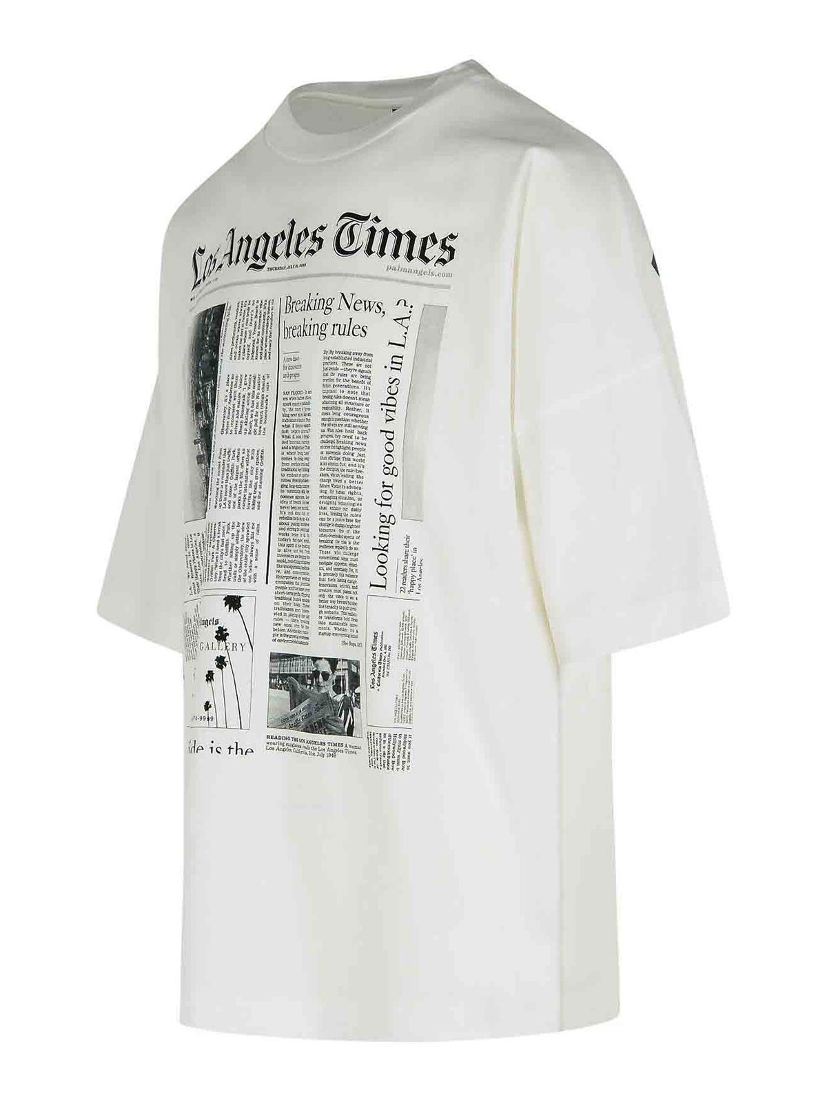Palm Angels Oversized Newspaper Print T-shirt With Contrasting Graphic In White