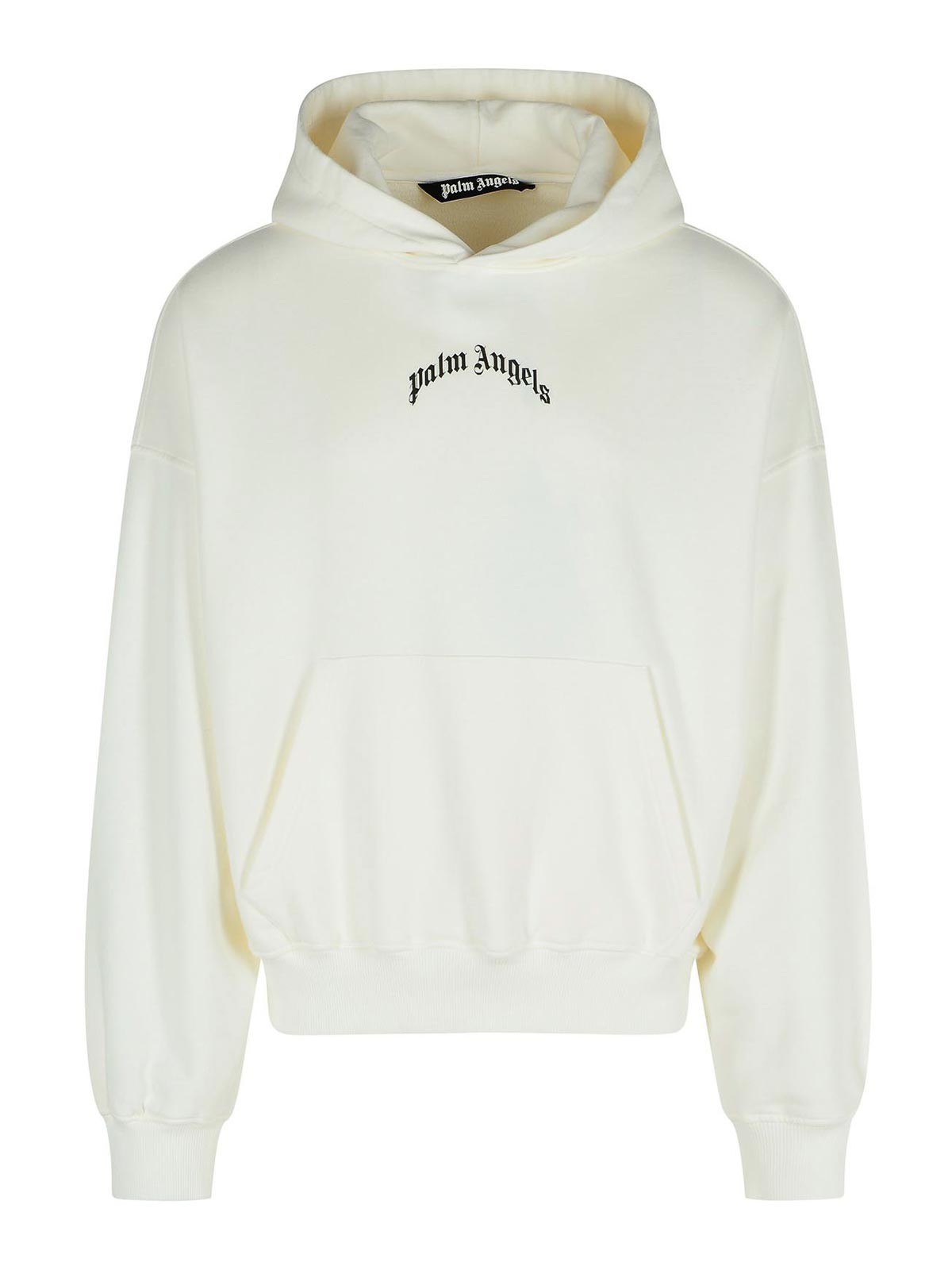 Palm Angels Cotton Hooded Sweatshirt Kangaroo Pocket In White