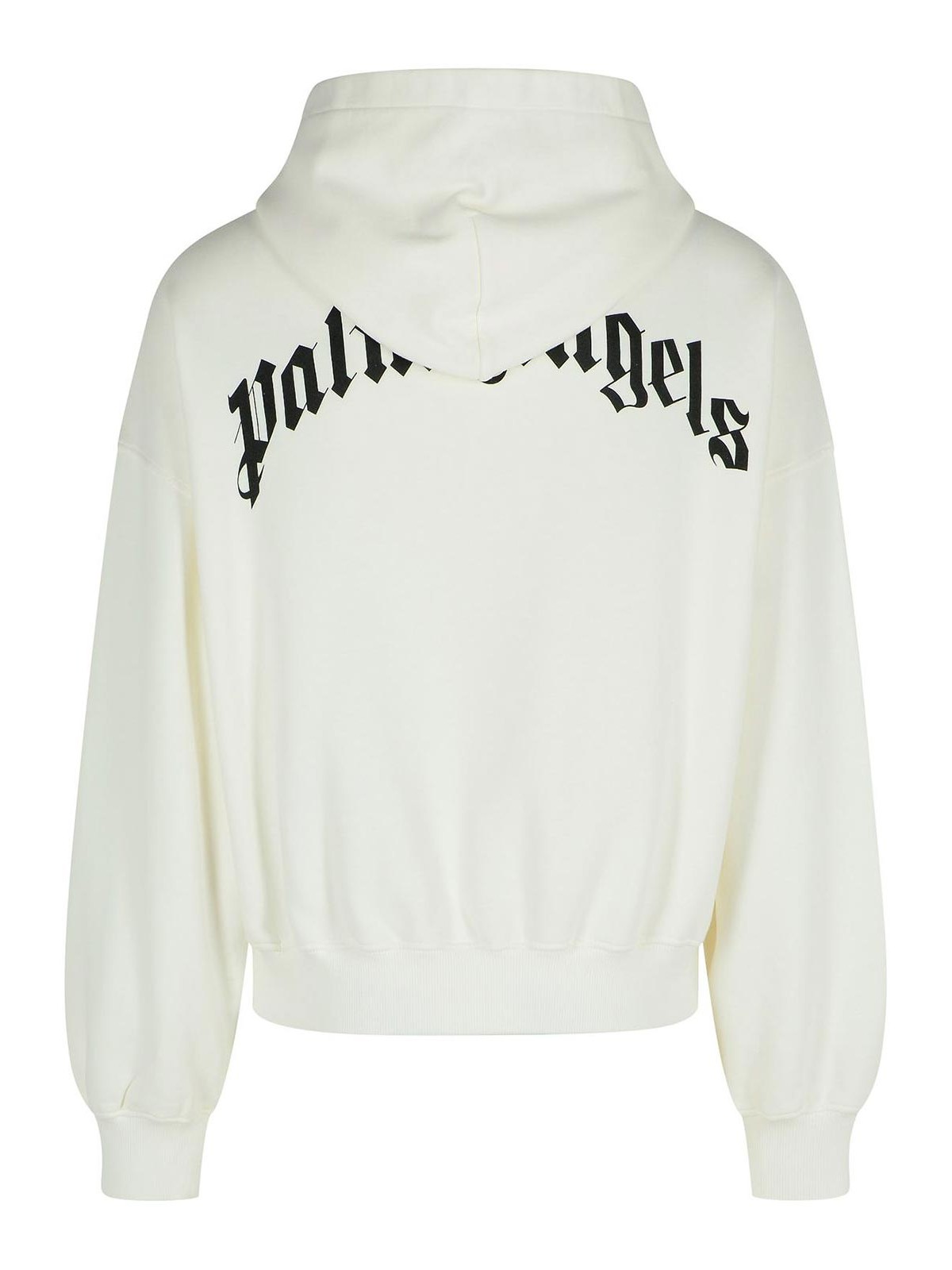 Palm Angels Cotton Hooded Sweatshirt Kangaroo Pocket In White