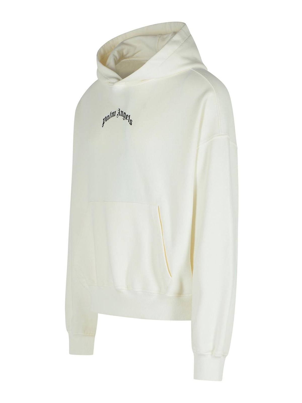 Palm Angels Cotton Hooded Sweatshirt Kangaroo Pocket In White