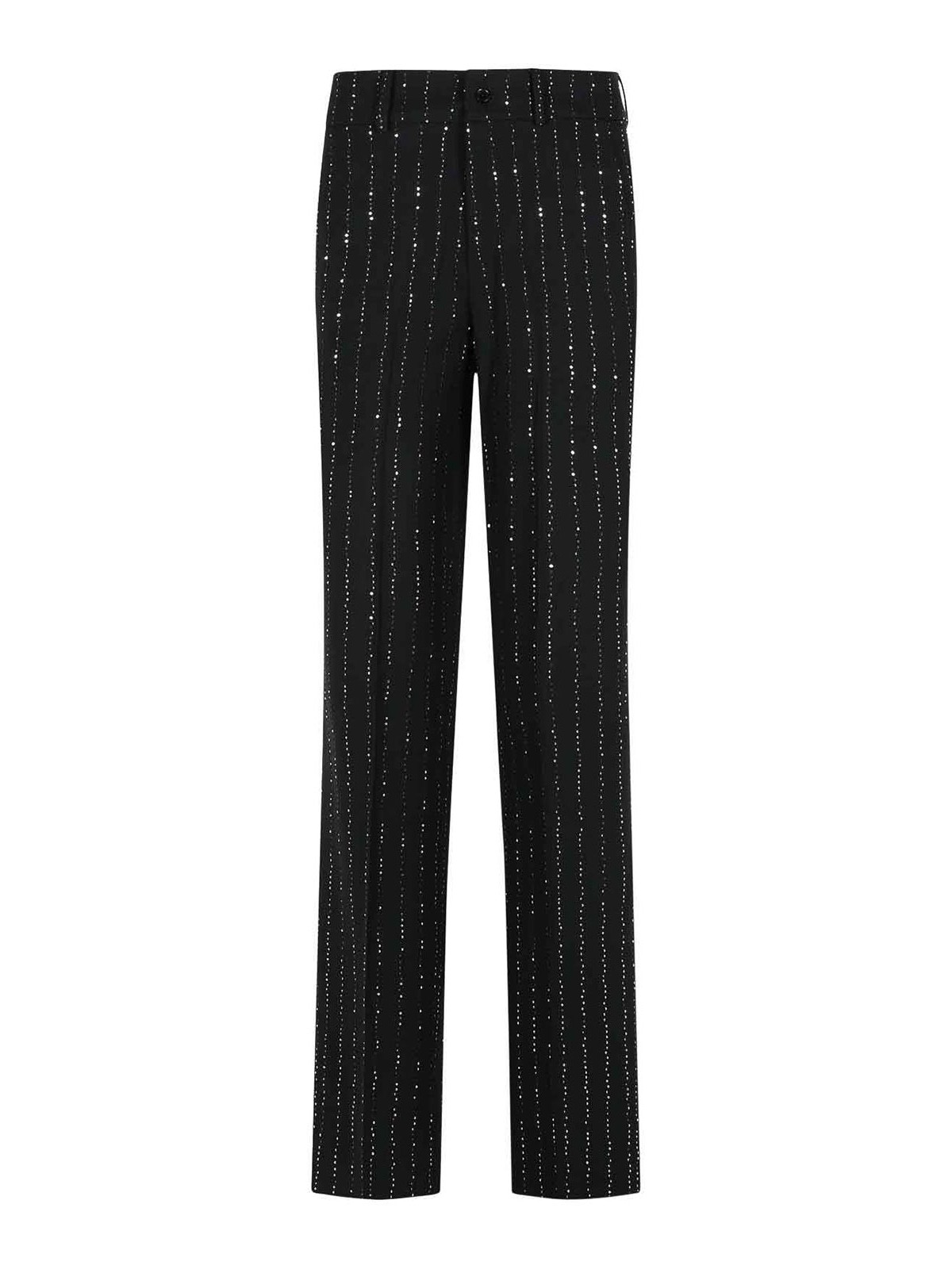 Philipp Plein Wool Blend Sequined Pants With Pinstripe Pattern In Black