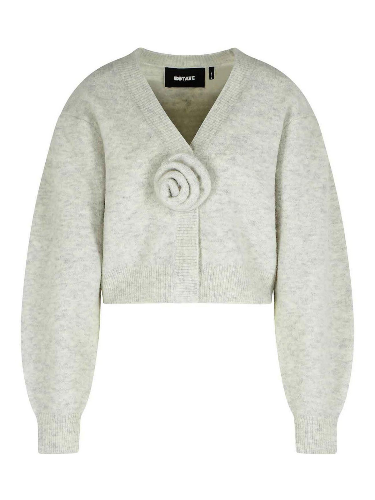Rotate Birger Christensen Cropped Alpaca And Wool Cardigan With V-neck In Gray