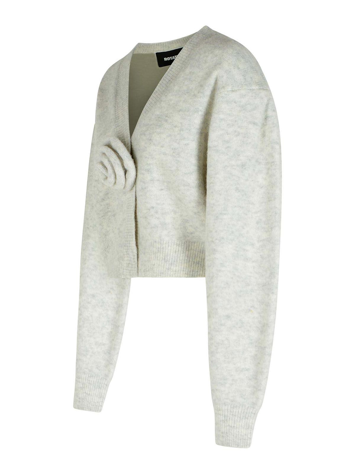 Rotate Birger Christensen Cropped Alpaca And Wool Cardigan With V-neck In Gray