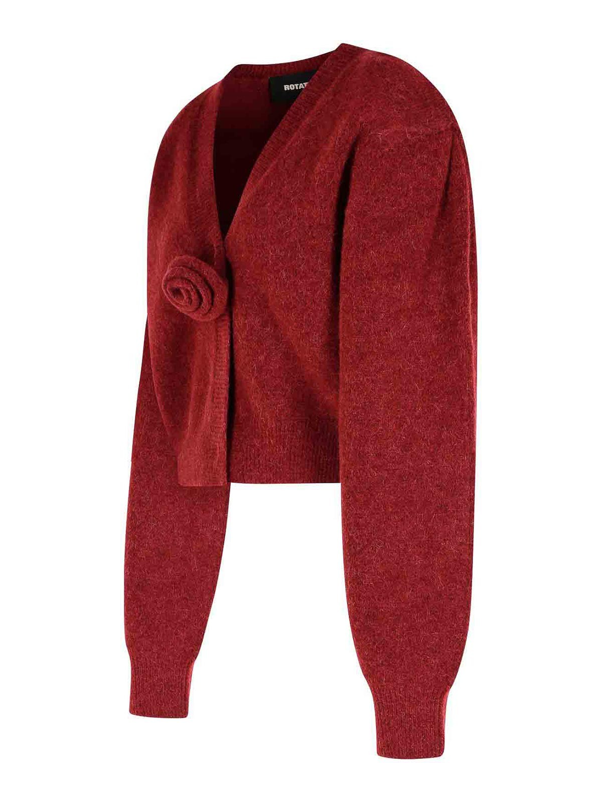 Rotate Birger Christensen Burgundy Alpaca Blend Cardigan In Red