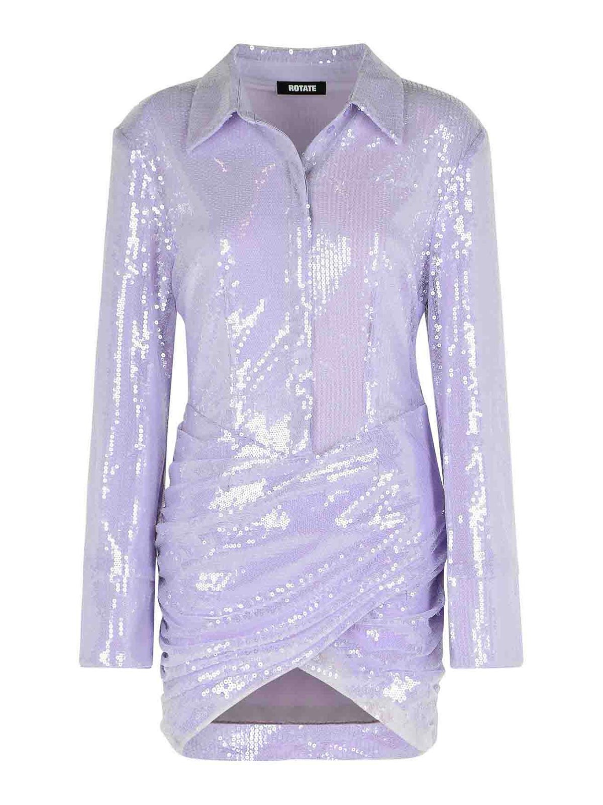 Rotate Birger Christensen Misty Lilac Polyester Sequined Mini Dress In Silver