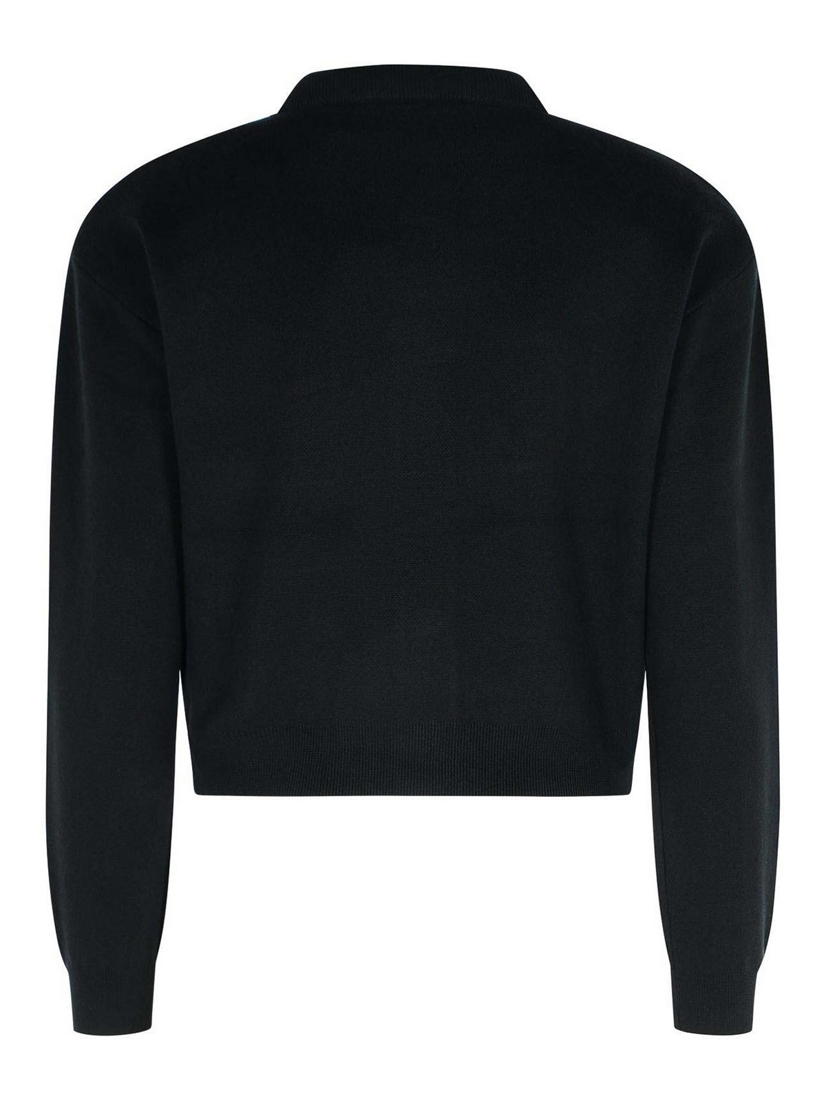 Rotate Birger Christensen Rotate Cropped Black Sweater With Padded Shoulders And Button Embellishments In Black