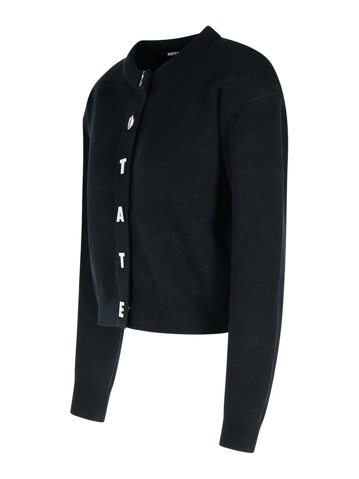 Rotate Birger Christensen Rotate Cropped Black Sweater With Padded Shoulders And Button Embellishments In Black