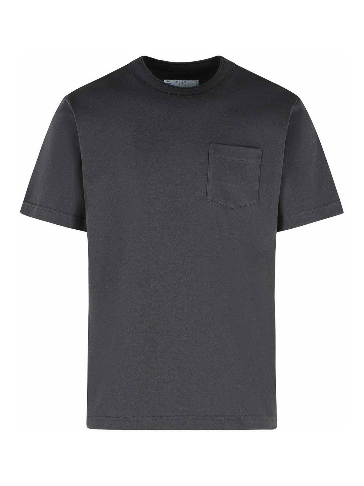 Sacai Cotton Crew Neck T-shirt With Chest Pocket In Black