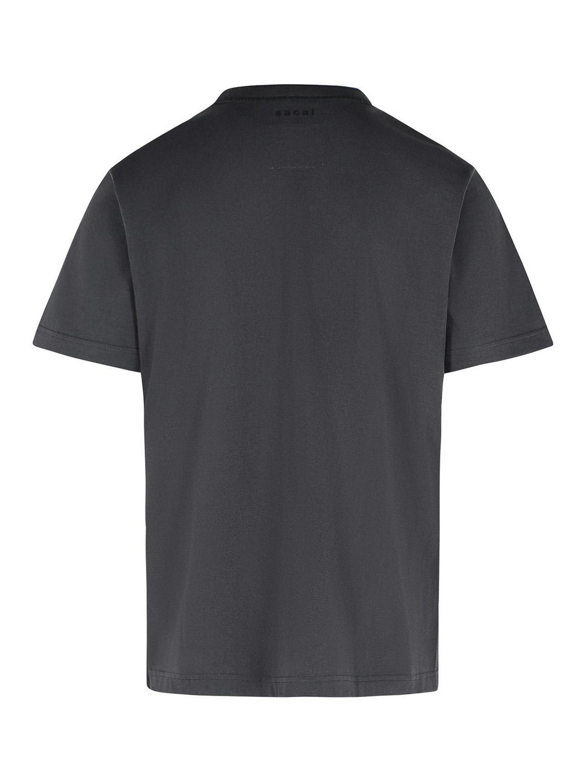 Sacai Cotton Crew Neck T-shirt With Chest Pocket In Black