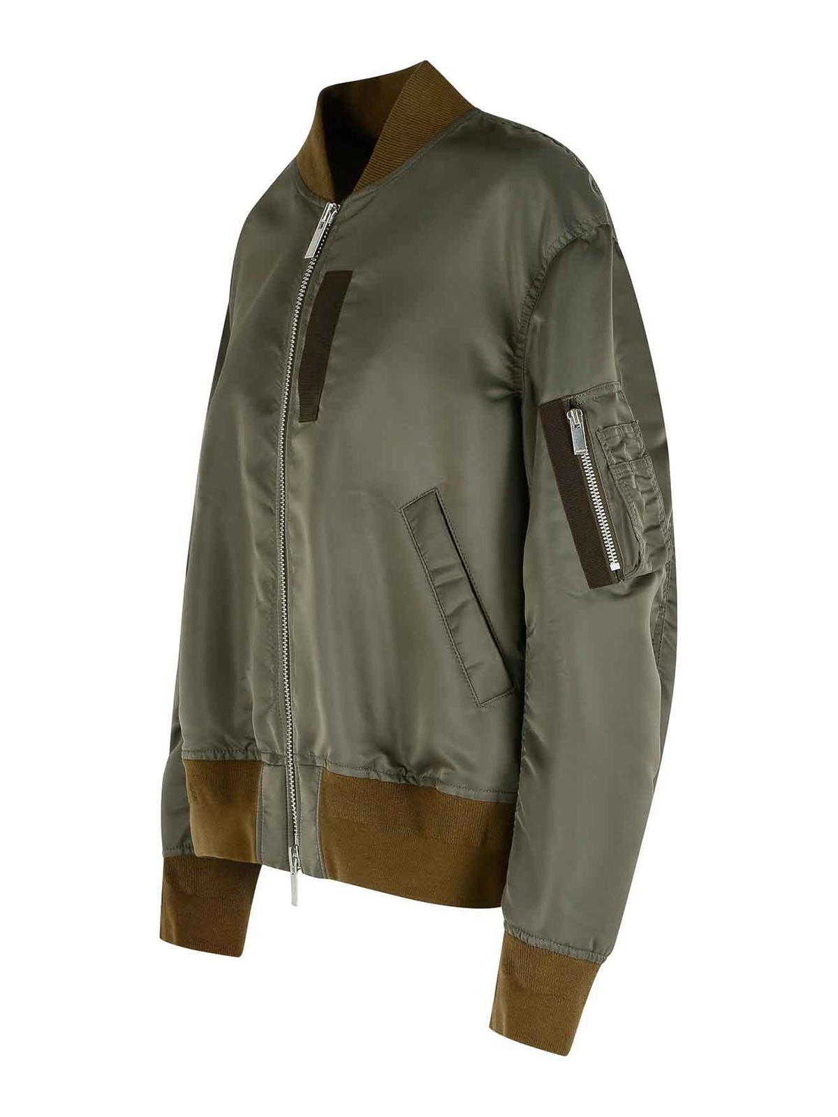 Sacai Bomber Jacket With Ribbed Cuffs And Pockets In Gray