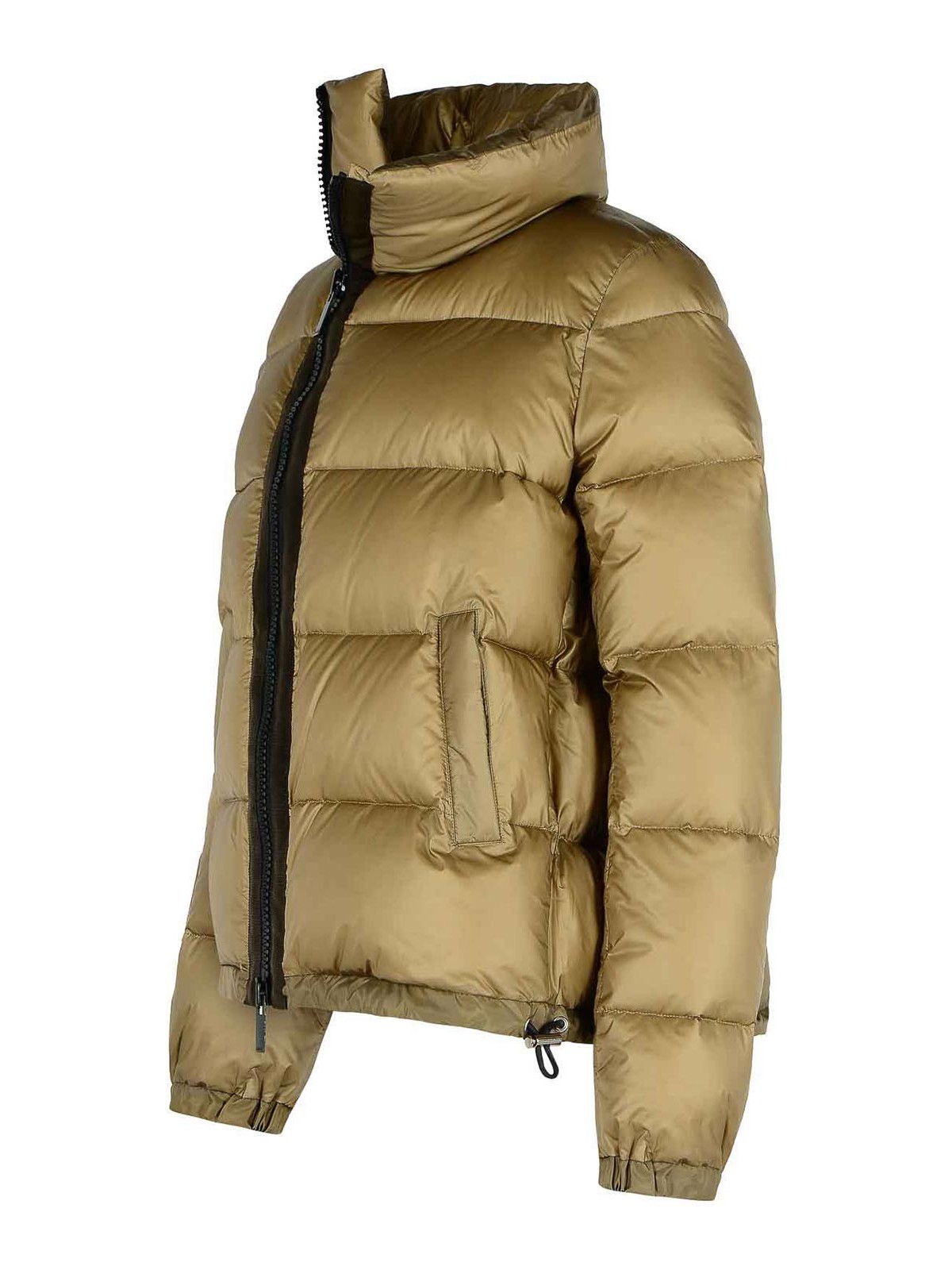 Sacai Quilted High Collar Down Jacket With Elastic Cuffs In Green