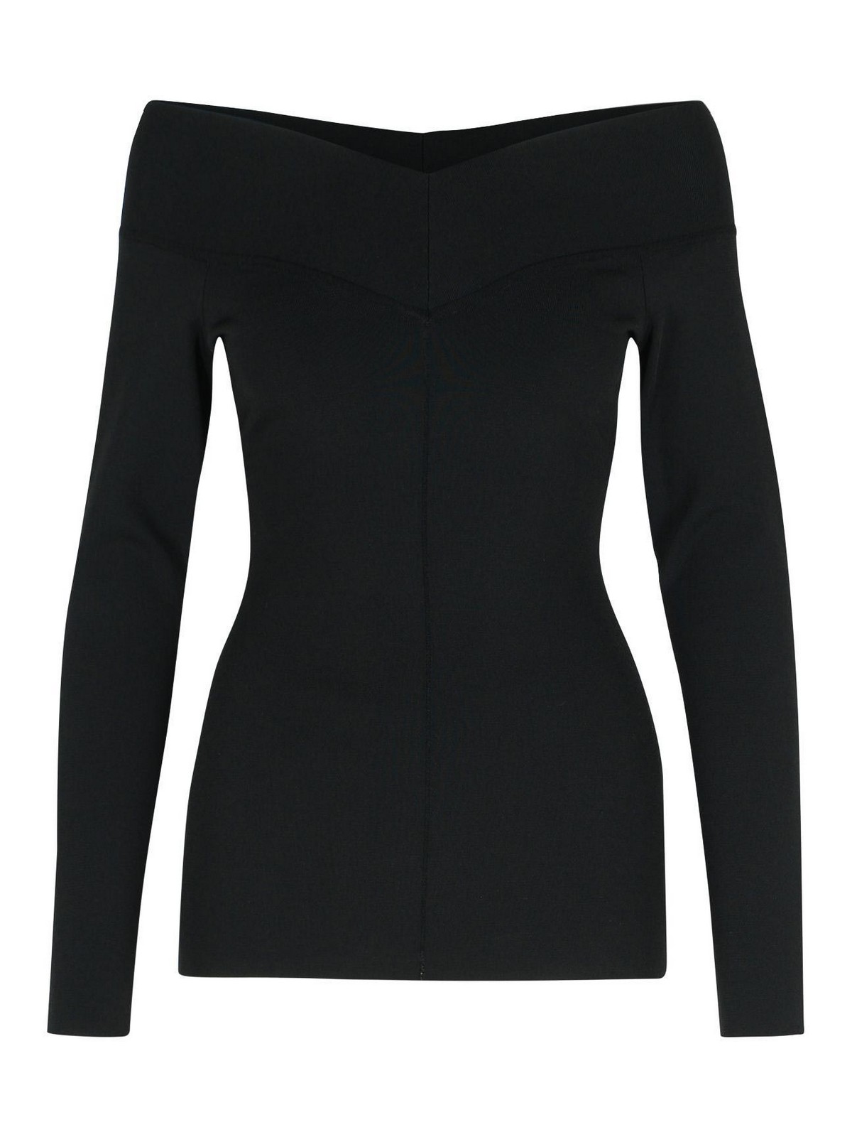 Stella Mccartney Womens Off-shoulder Long-sleeve Compact-knit Top Black In Black