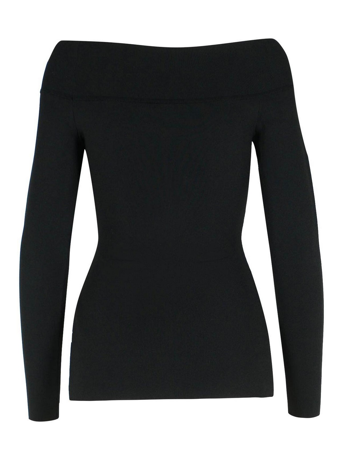 Stella Mccartney Womens Off-shoulder Long-sleeve Compact-knit Top Black In Black