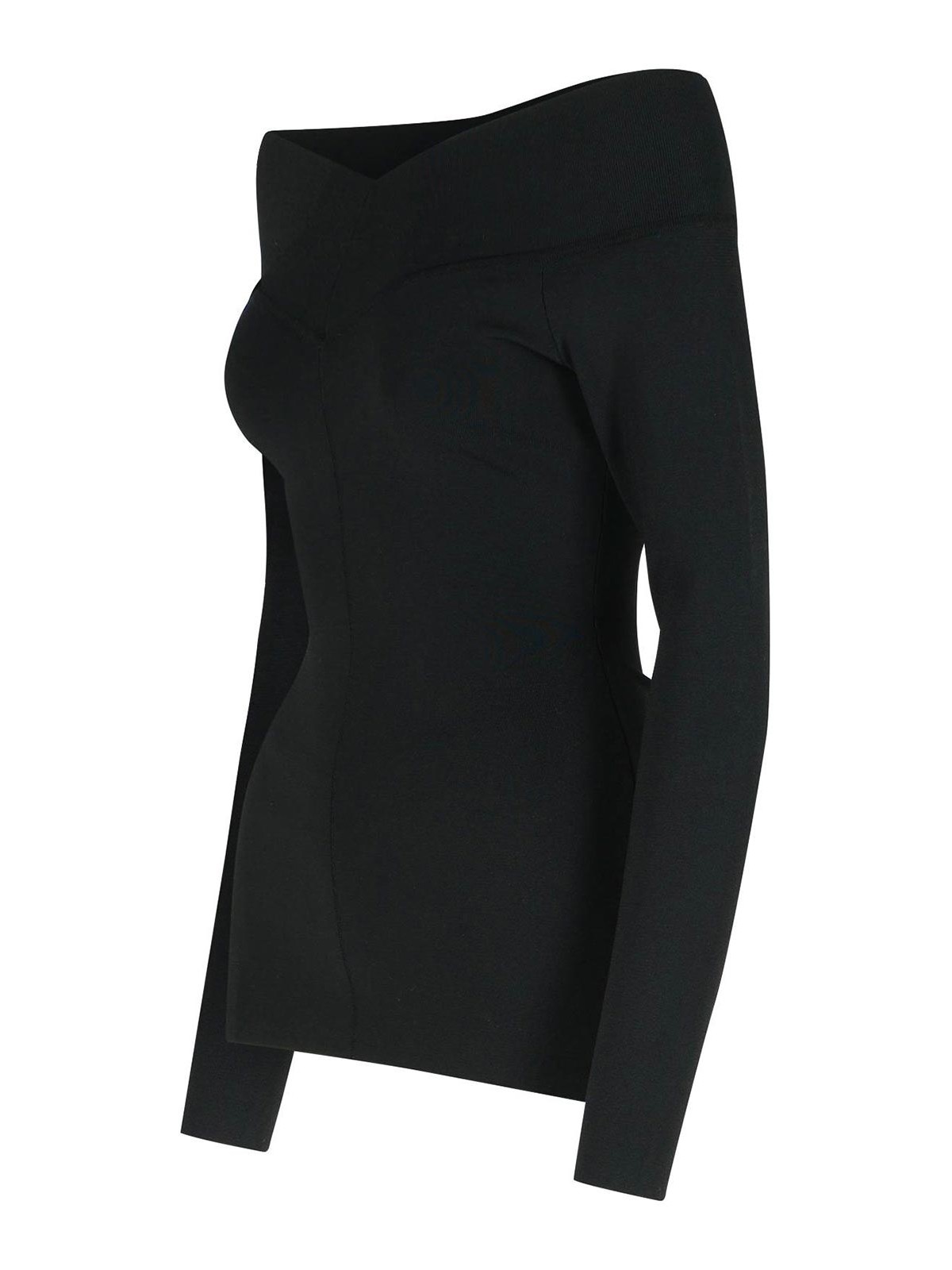 Stella Mccartney Womens Off-shoulder Long-sleeve Compact-knit Top Black In Black