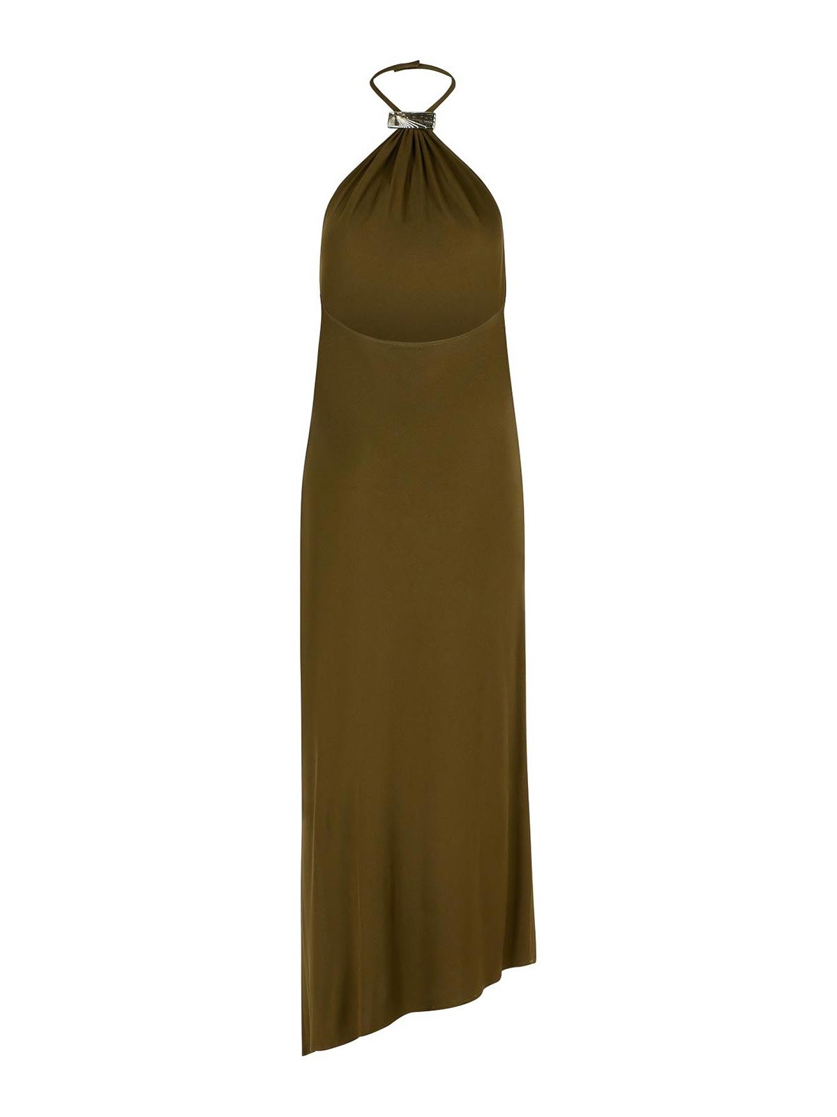 Attico Viscose Dress Asymmetric Hem In Green