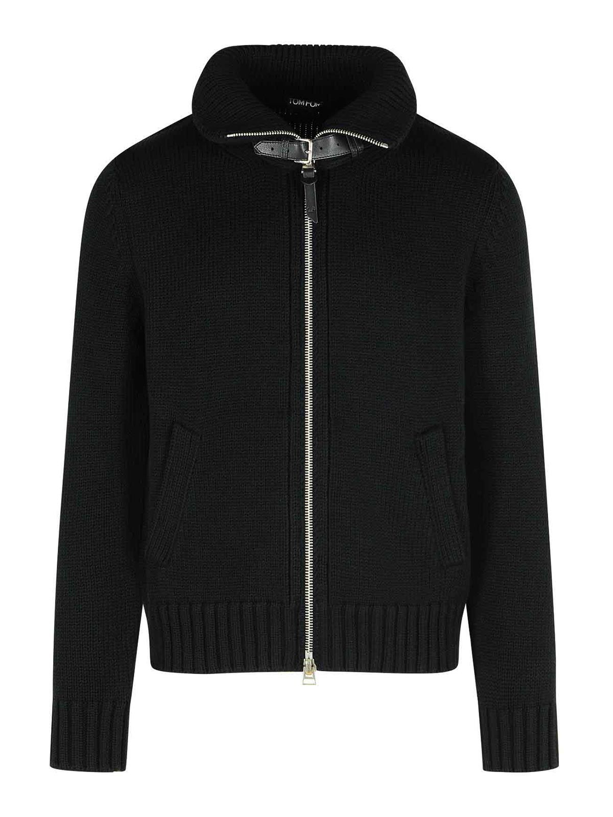 Tom Ford Merino Wool Zip Through Kzl018ymw099 Lb999 In Black
