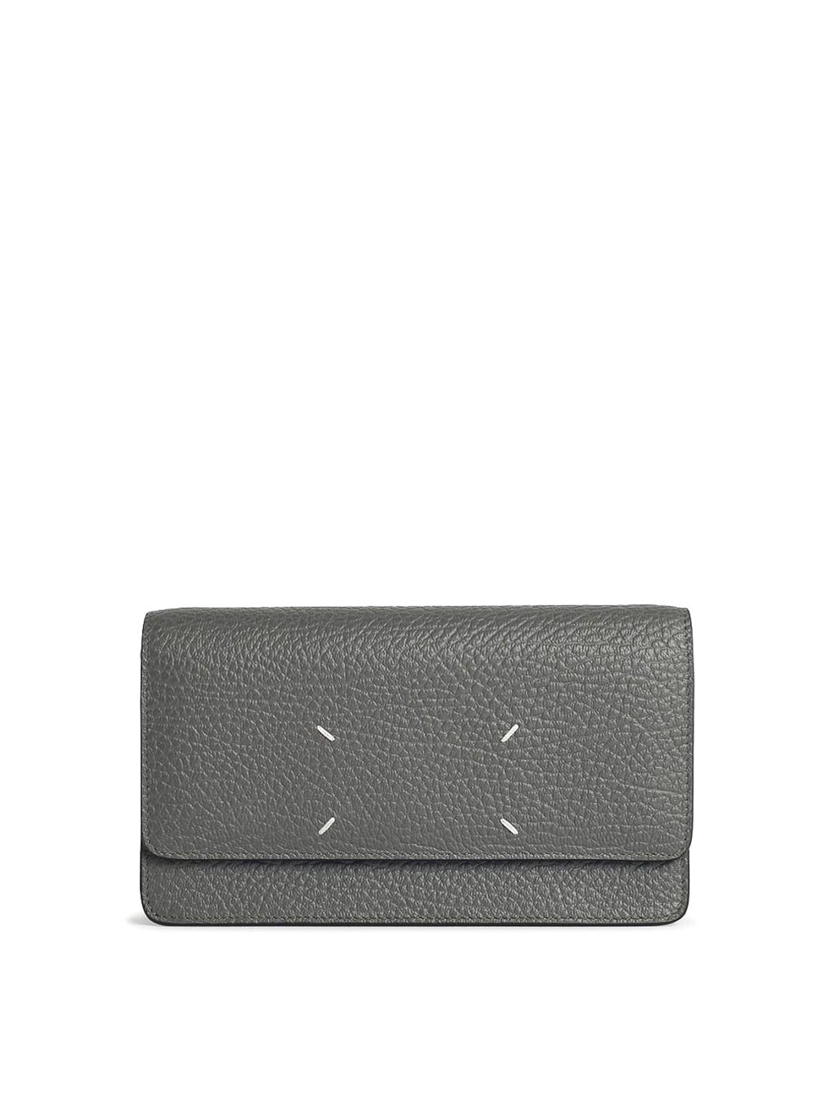 Maison Margiela Four Stitches Wallet With Chain In Pebble Grey Leather In Gray
