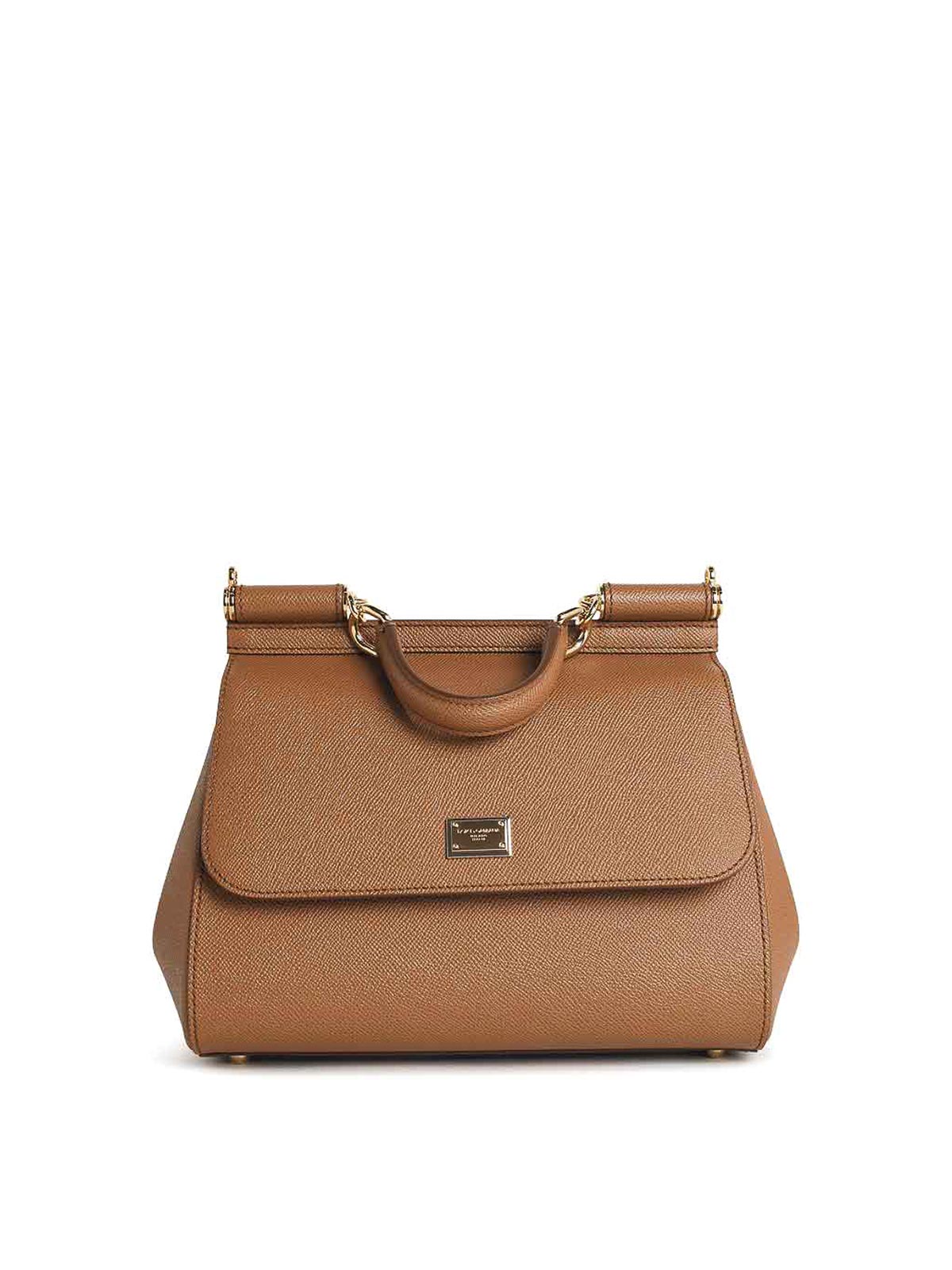 Dolce & Gabbana Sicily Camel Leather Bag In Brown