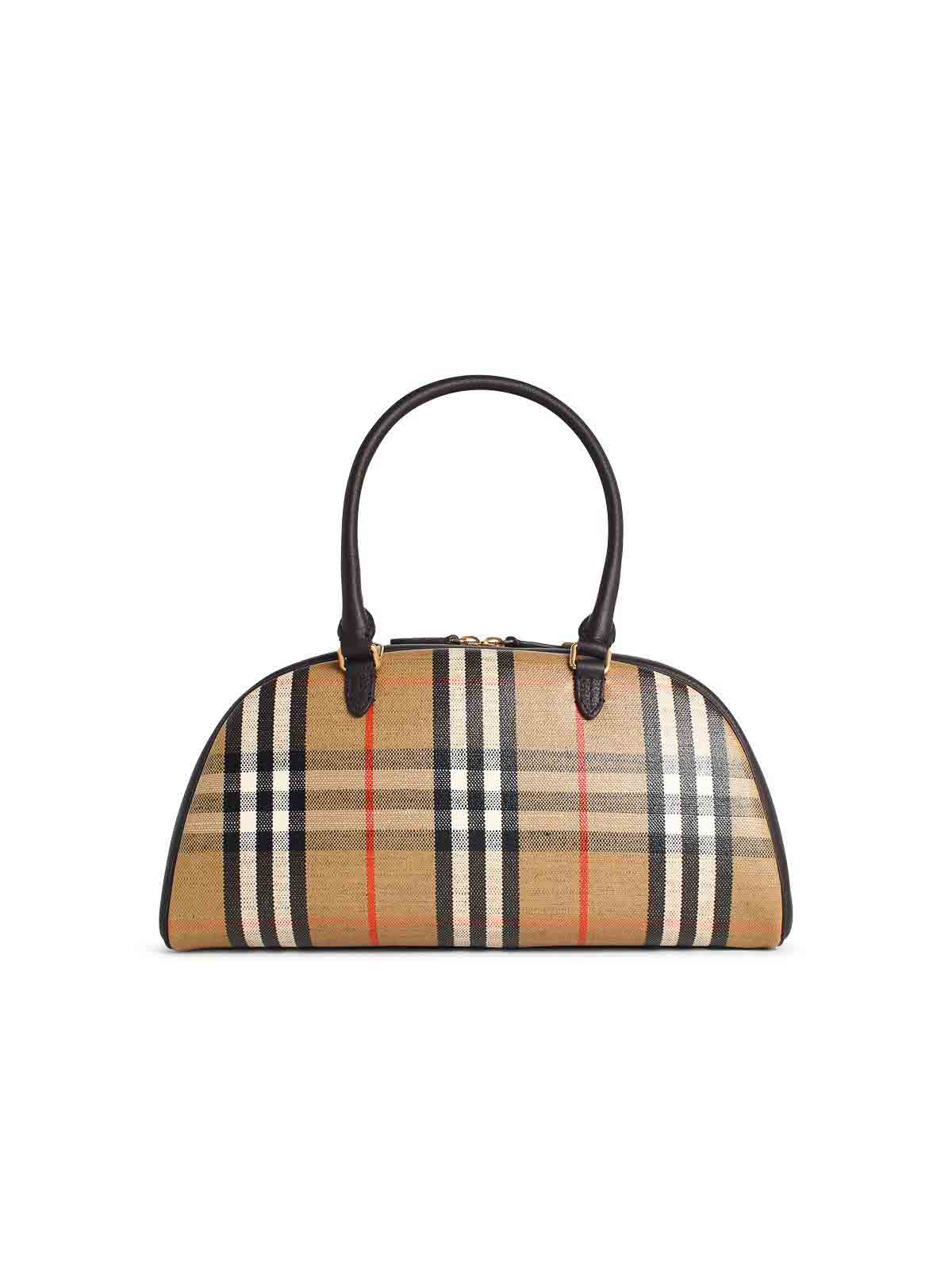 Burberry Highland Beige Handbag With Ekd Patch On The Front And All-over Check Motif In Cotton Blend Woman In Sand