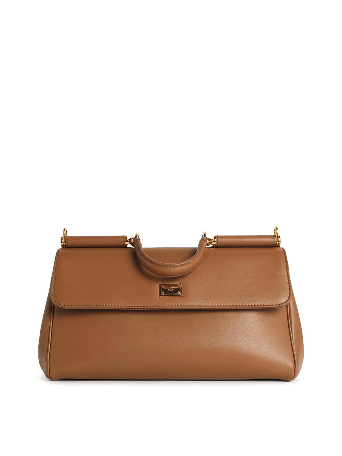 Dolce & Gabbana My Sicily Calf Leather Caramel Handbag In Sand