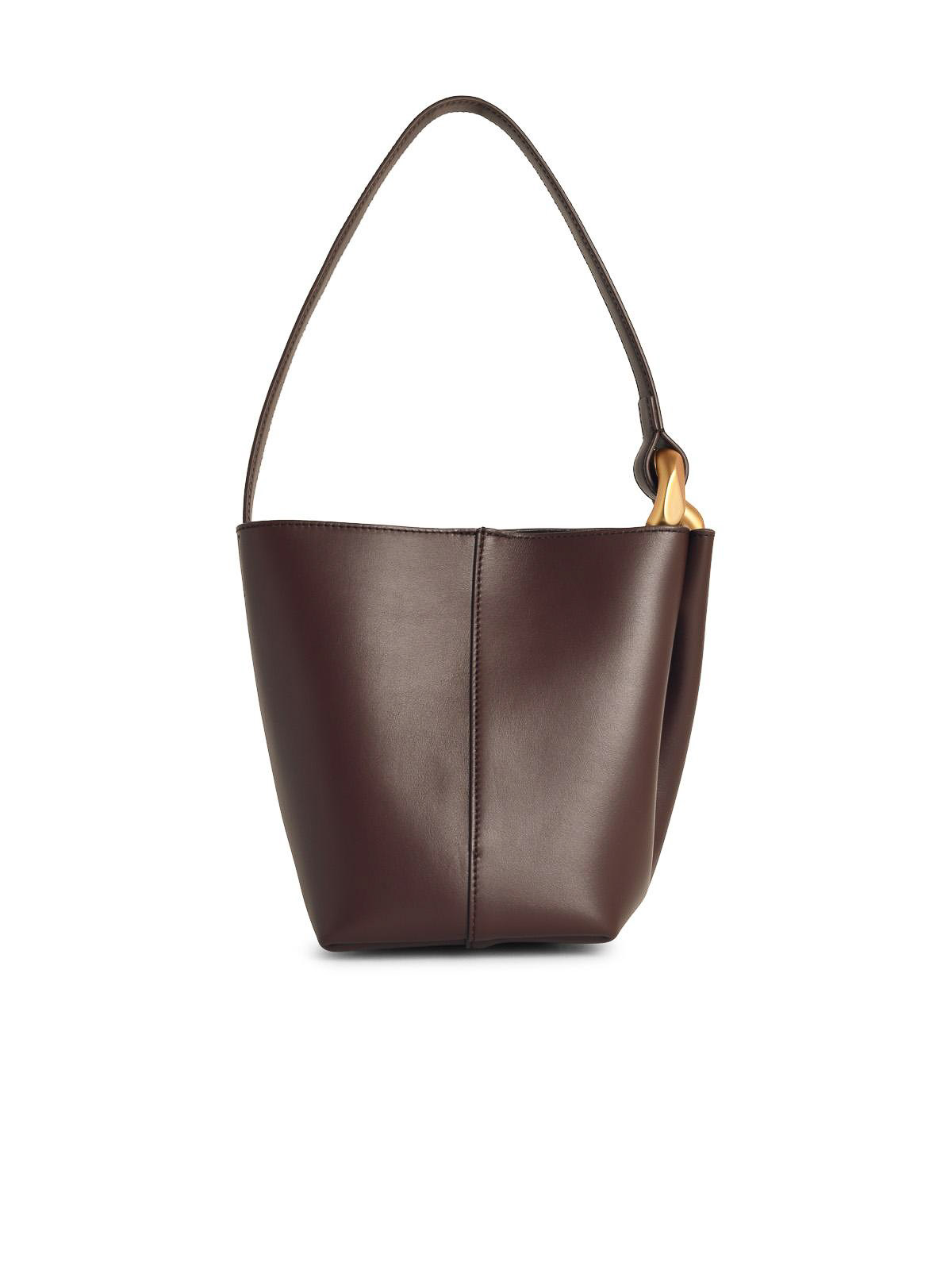 Jw Anderson Corner Small Brown Leather Bucket Bag In Brown