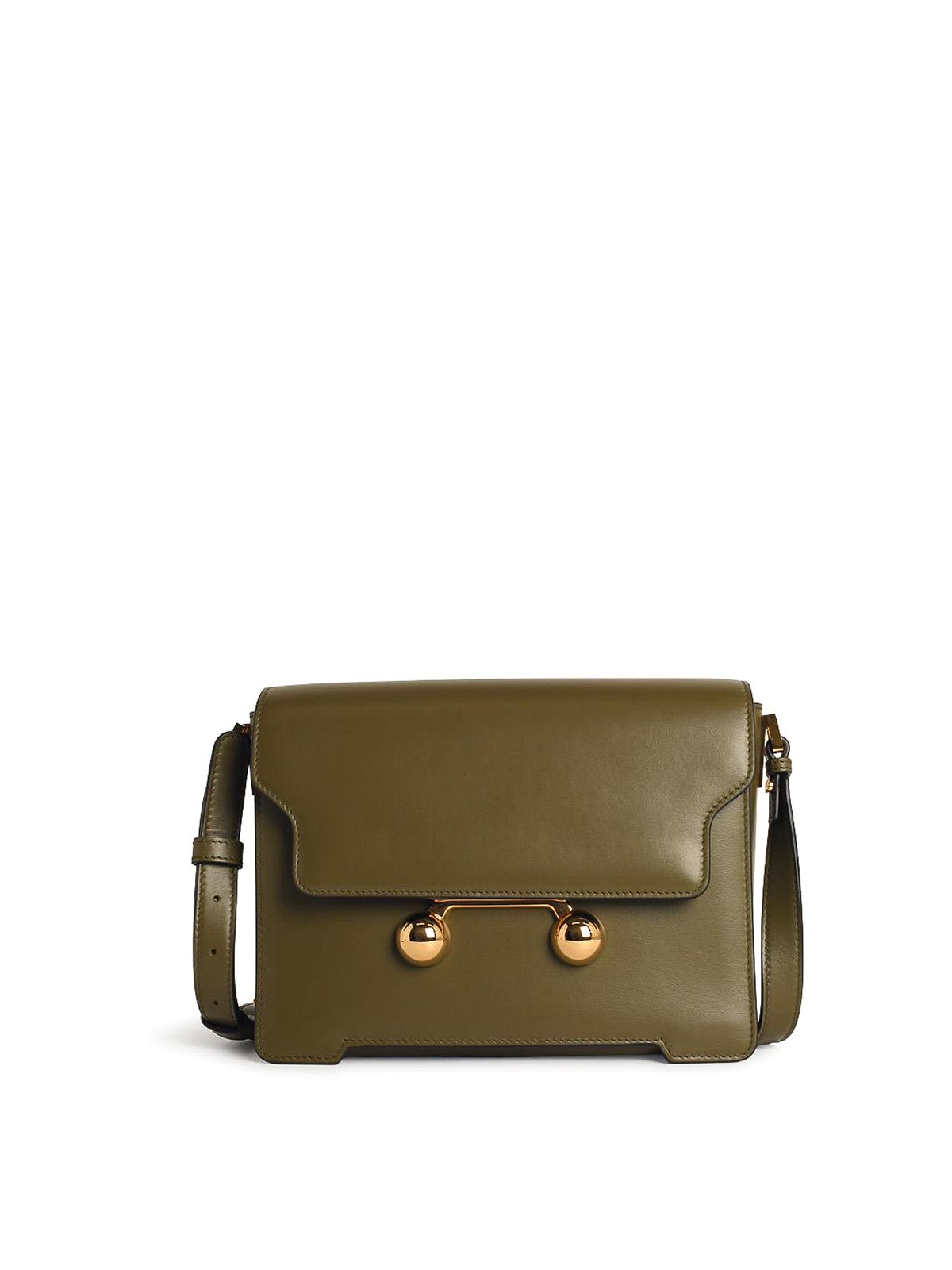 Marni Medium Shoulder Bag In Green Leather In Green