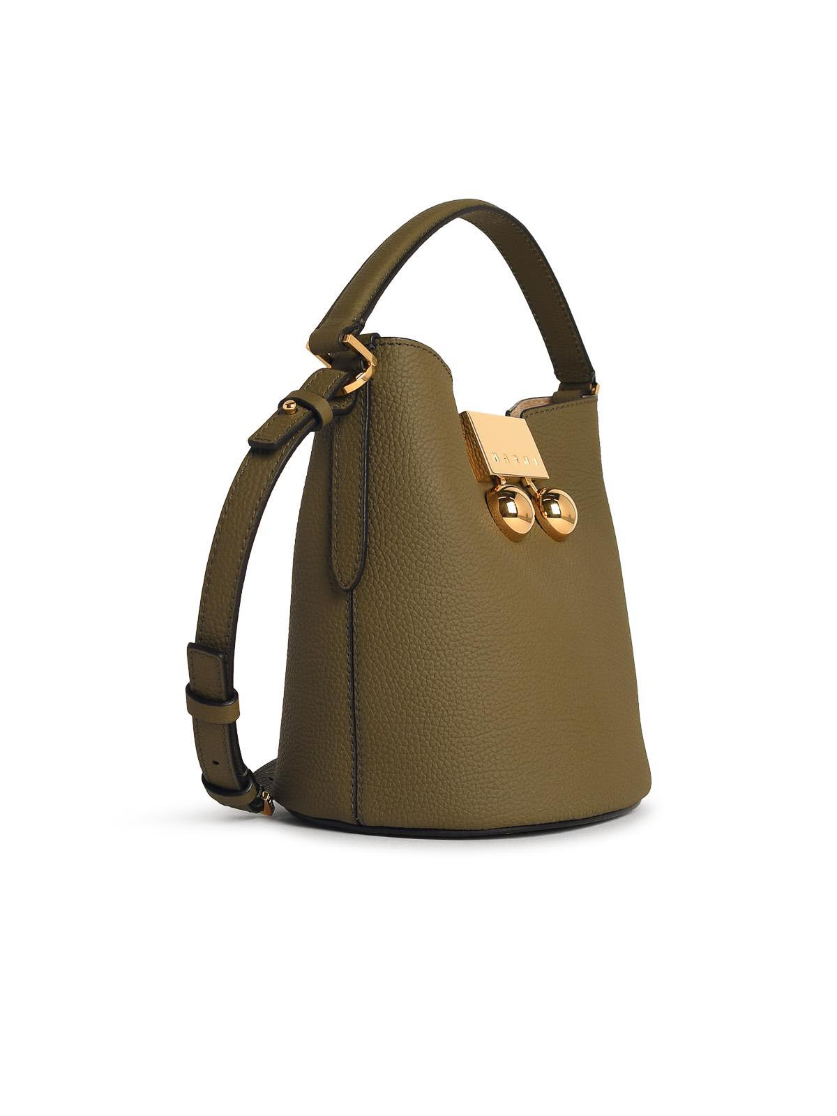 Marni Trunkaroo Leather Bucket Bag In Green