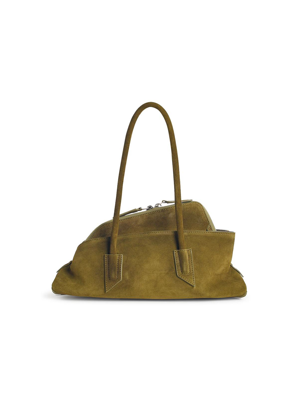 Attico La Passeggiata Small Bag In Khaki Green Suede In Green