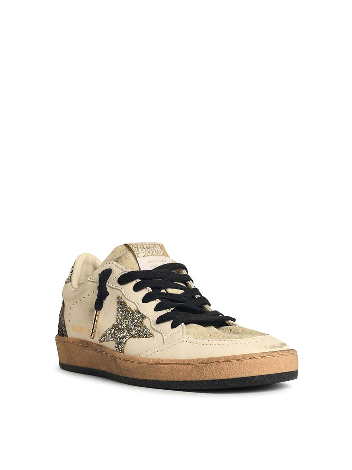 Golden Goose Ball-star White Leather Sneakers With Glitter Star And Heel In Multi