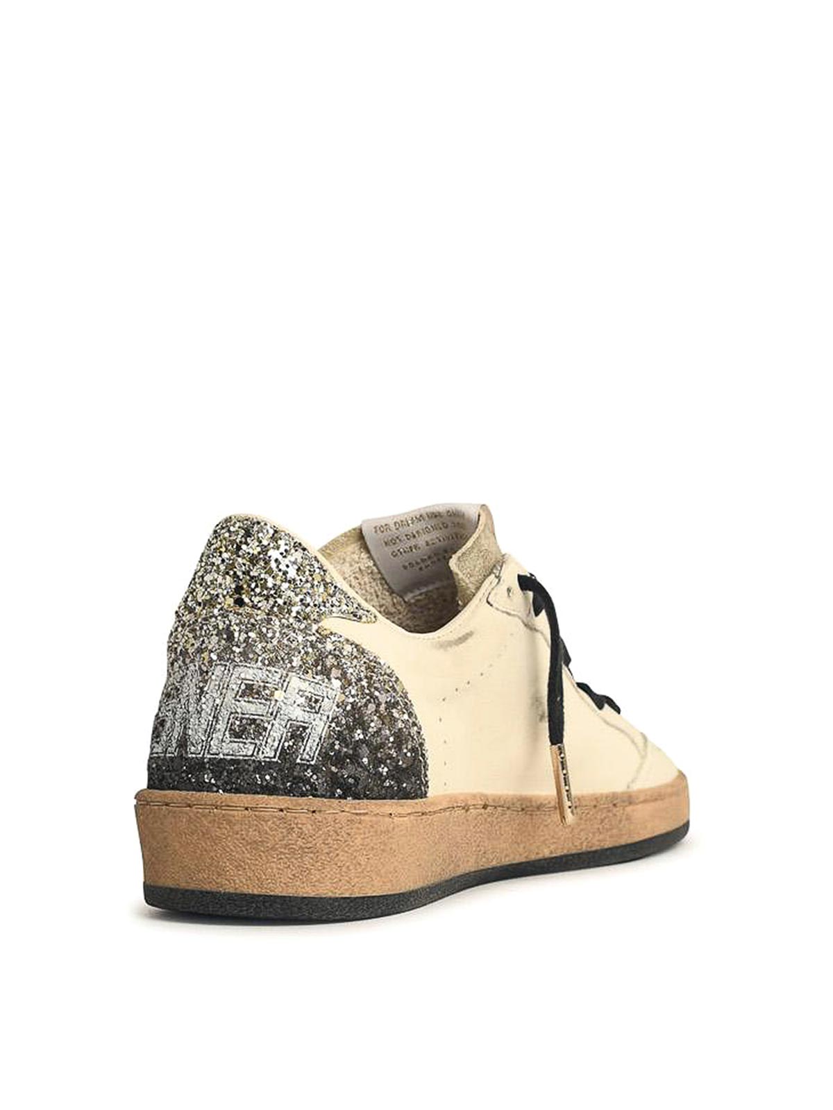 Golden Goose Ball-star White Leather Sneakers With Glitter Star And Heel In Multi