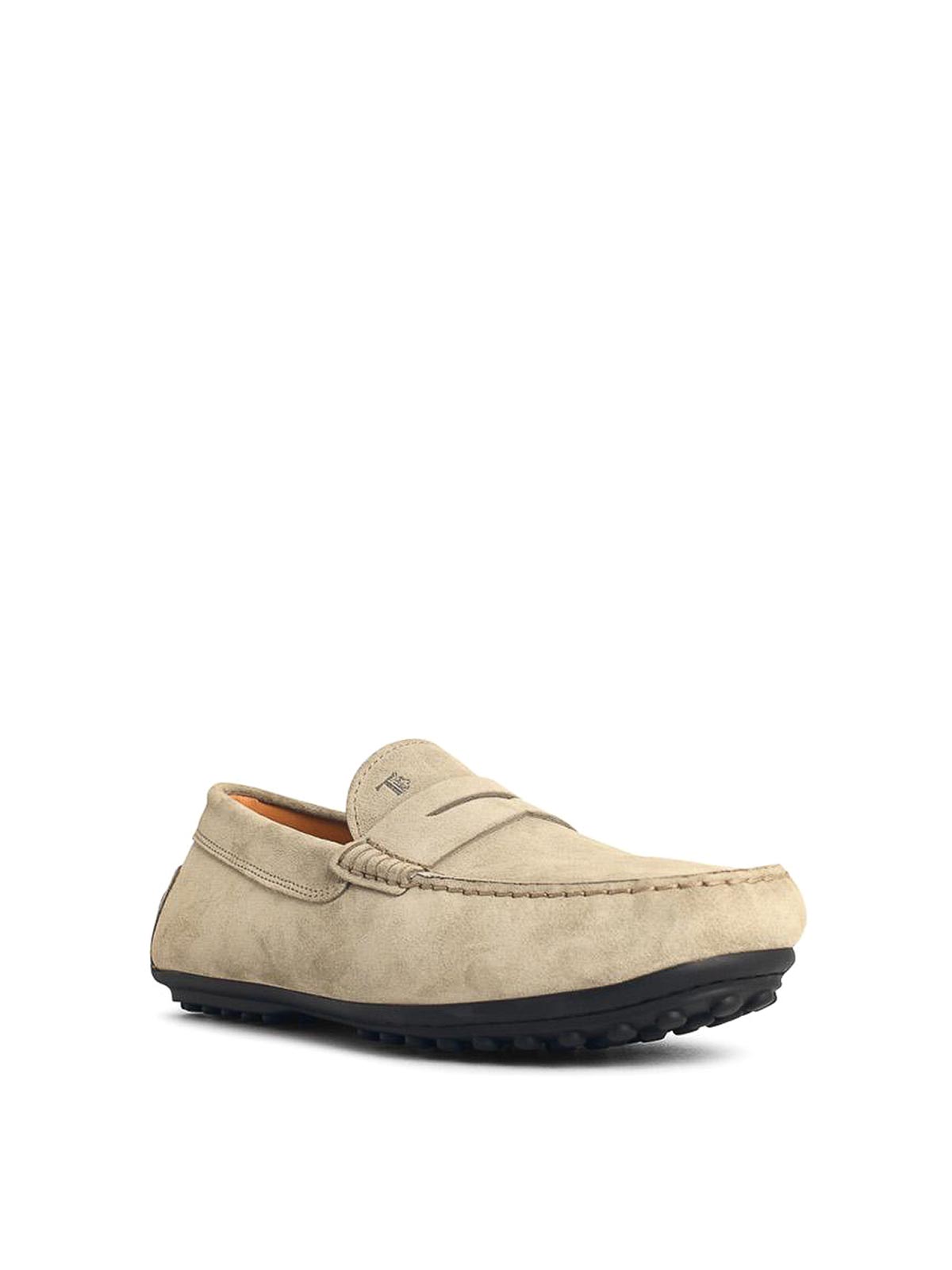 Tod's Suede Loafers With Rubber Sole And Stitch Detailing In Neutral