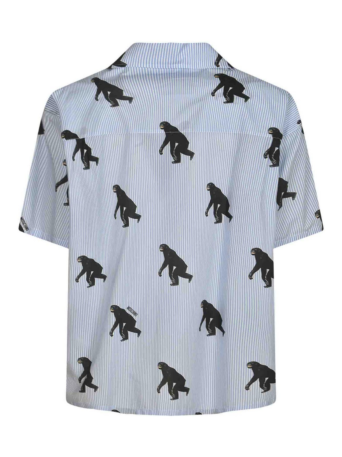 Moschino Poplin Shirt Allover Chimpanzee In Blue