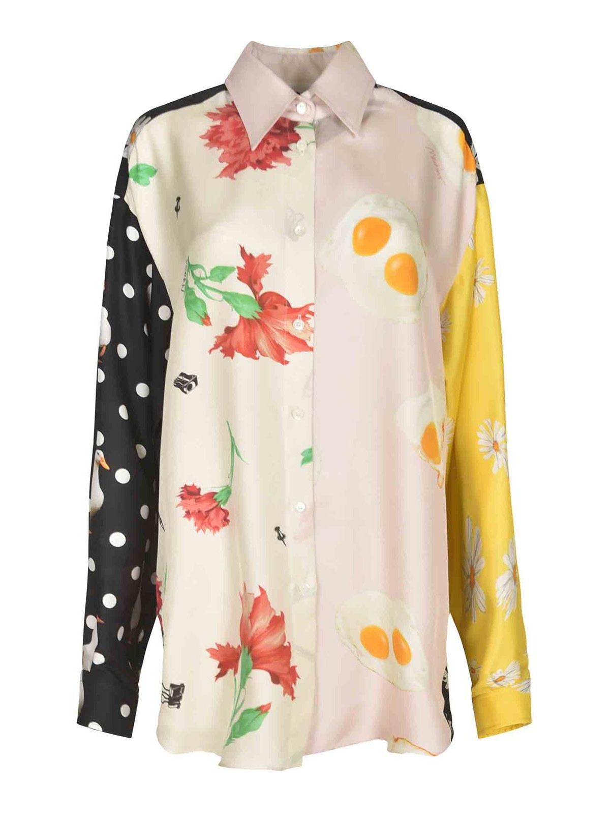 Moschino Oversized Mixed Print French Collar Long Sleeves In Multicolor