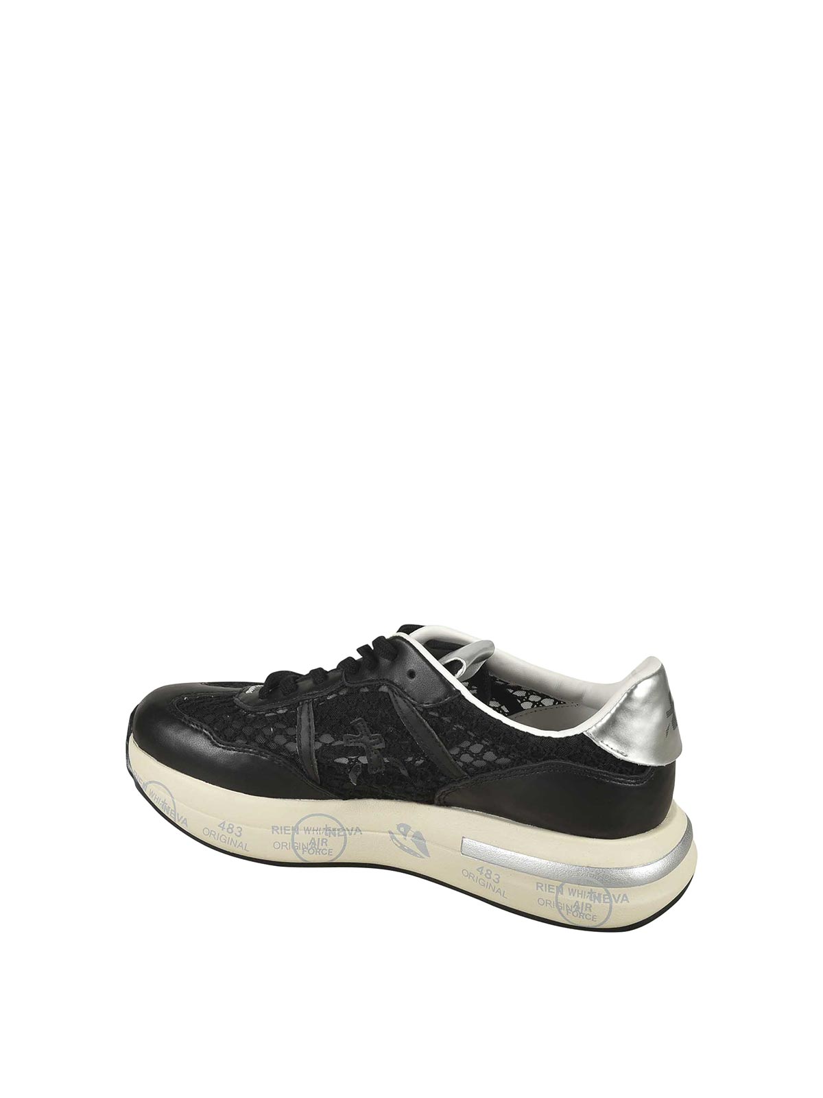 Premiata Textured Leather And Mesh Sneakers With Sole In Black