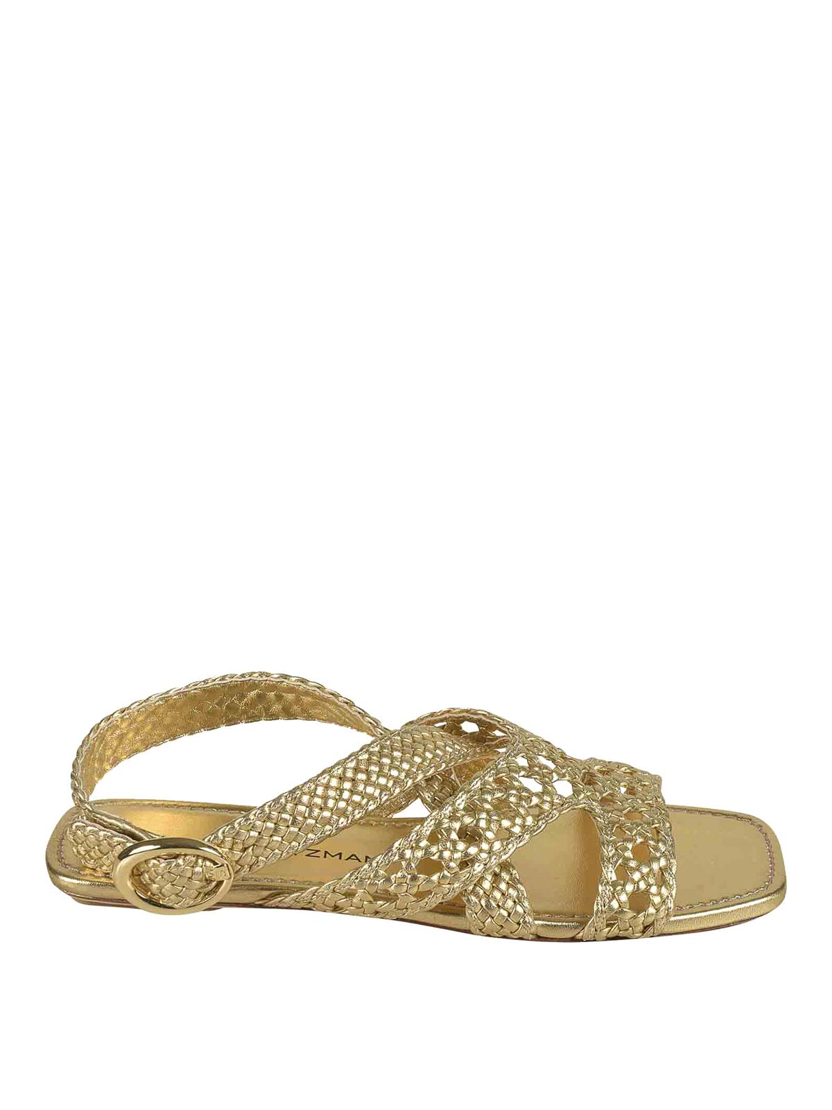 Stuart Weitzman Woven Leather Sandals In Gold