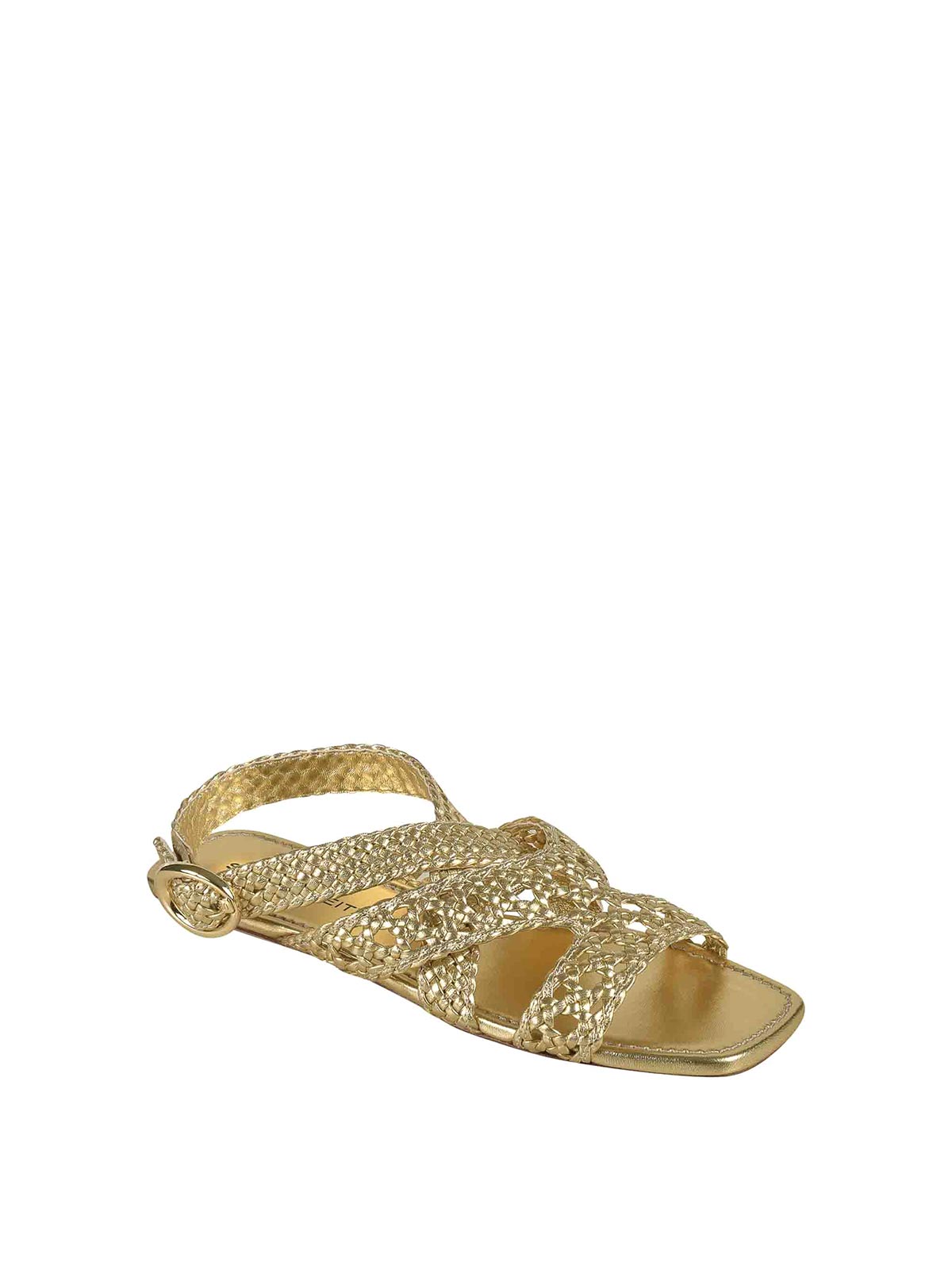 Stuart Weitzman Woven Leather Sandals In Gold
