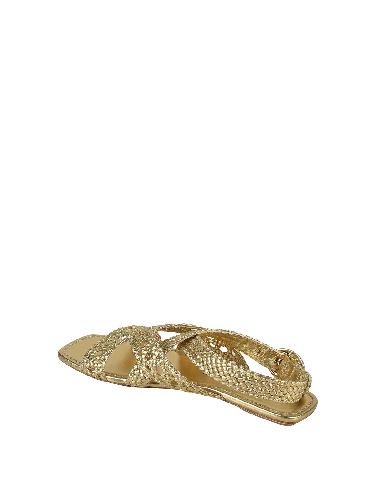 Stuart Weitzman Woven Leather Sandals In Gold
