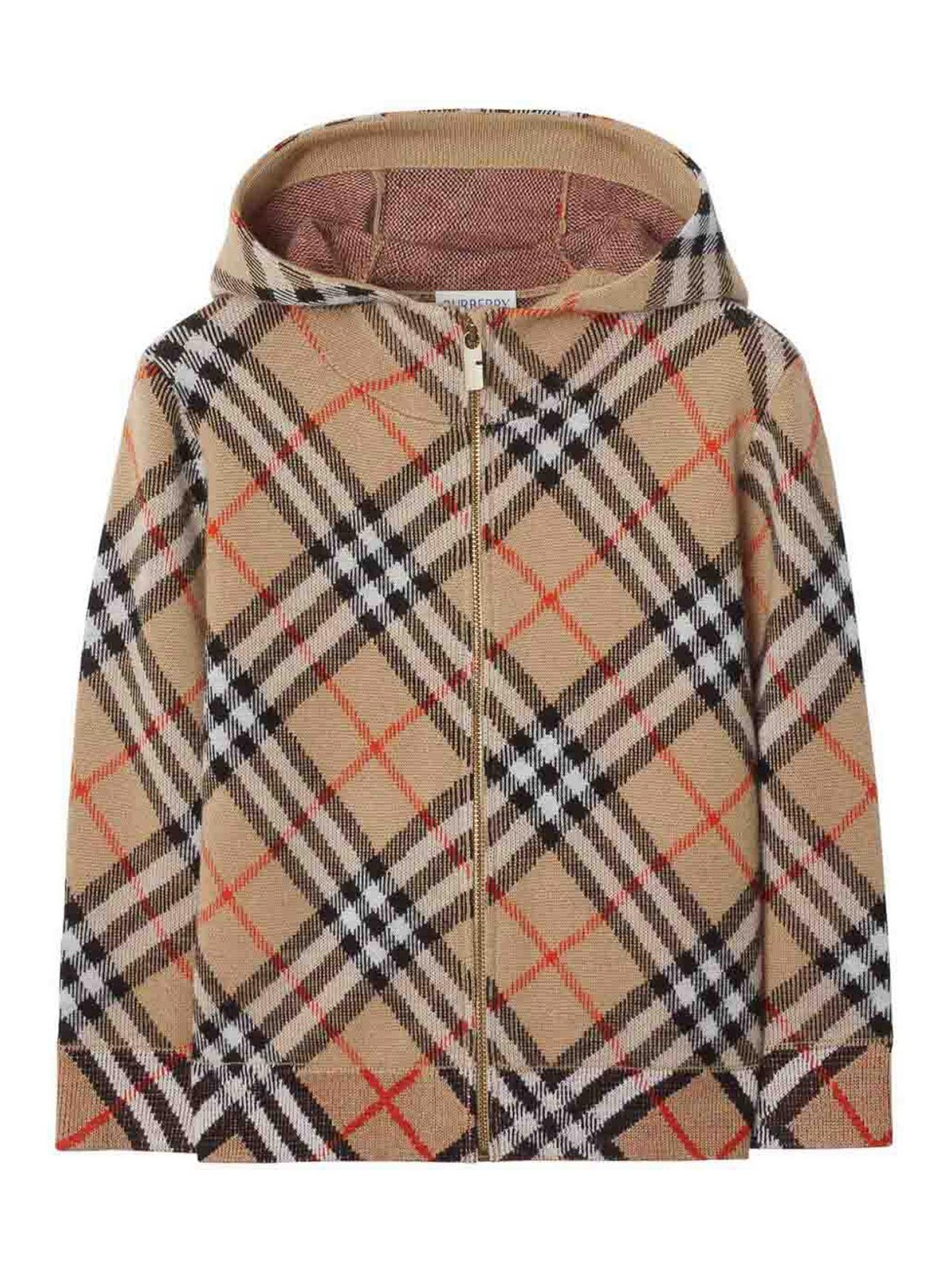 Burberry Kids' Jimmy Check Wool Zip Hoodie In Black