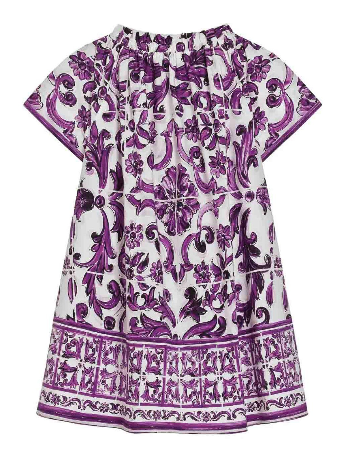 Dolce & Gabbana Majolica-print Short-sleeved Poplin Dress In Multi