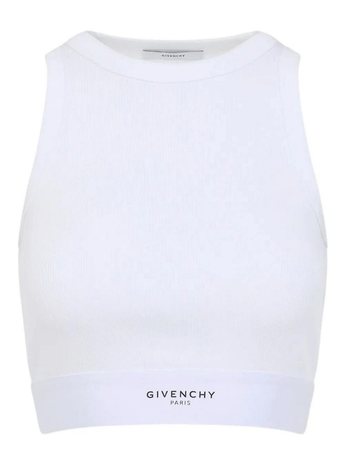 Givenchy White Ribbed Stretch Cotton Cropped Tank Top In White
