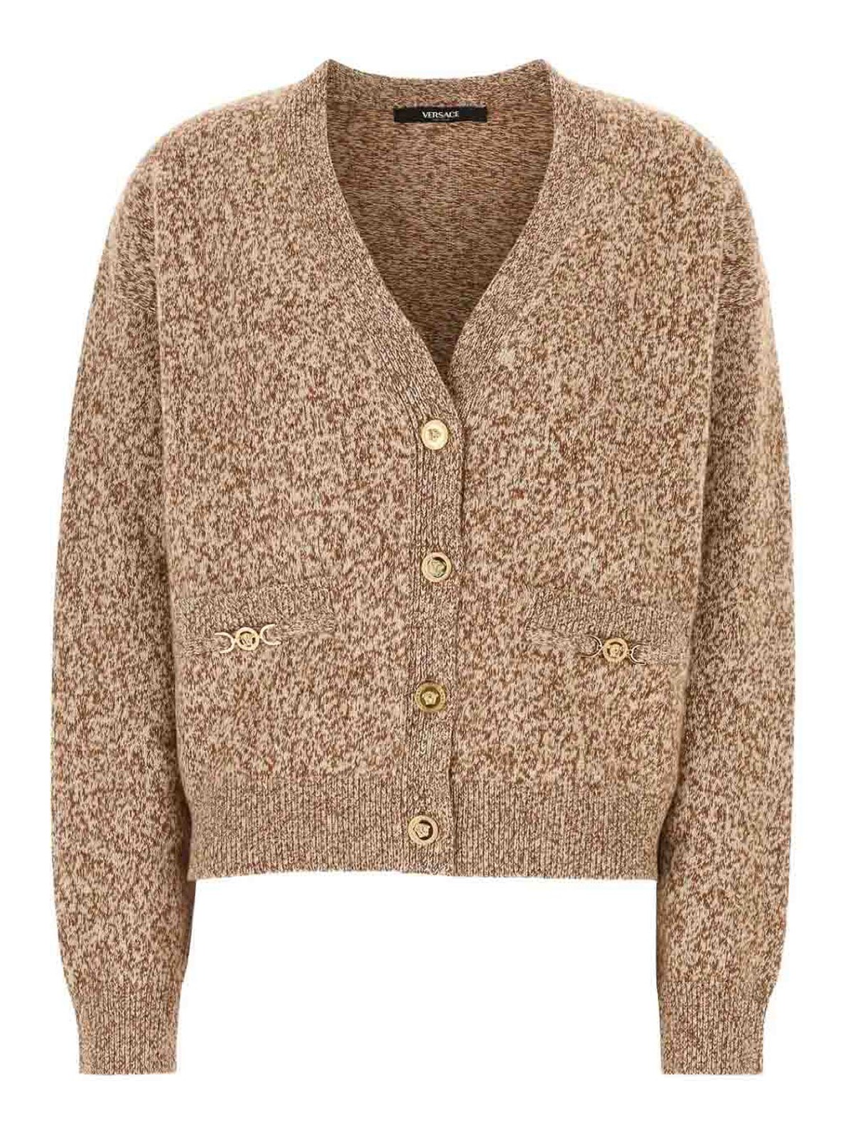 Versace Moulin Cashmere-blend Knit Boxy Cardigan In Brown